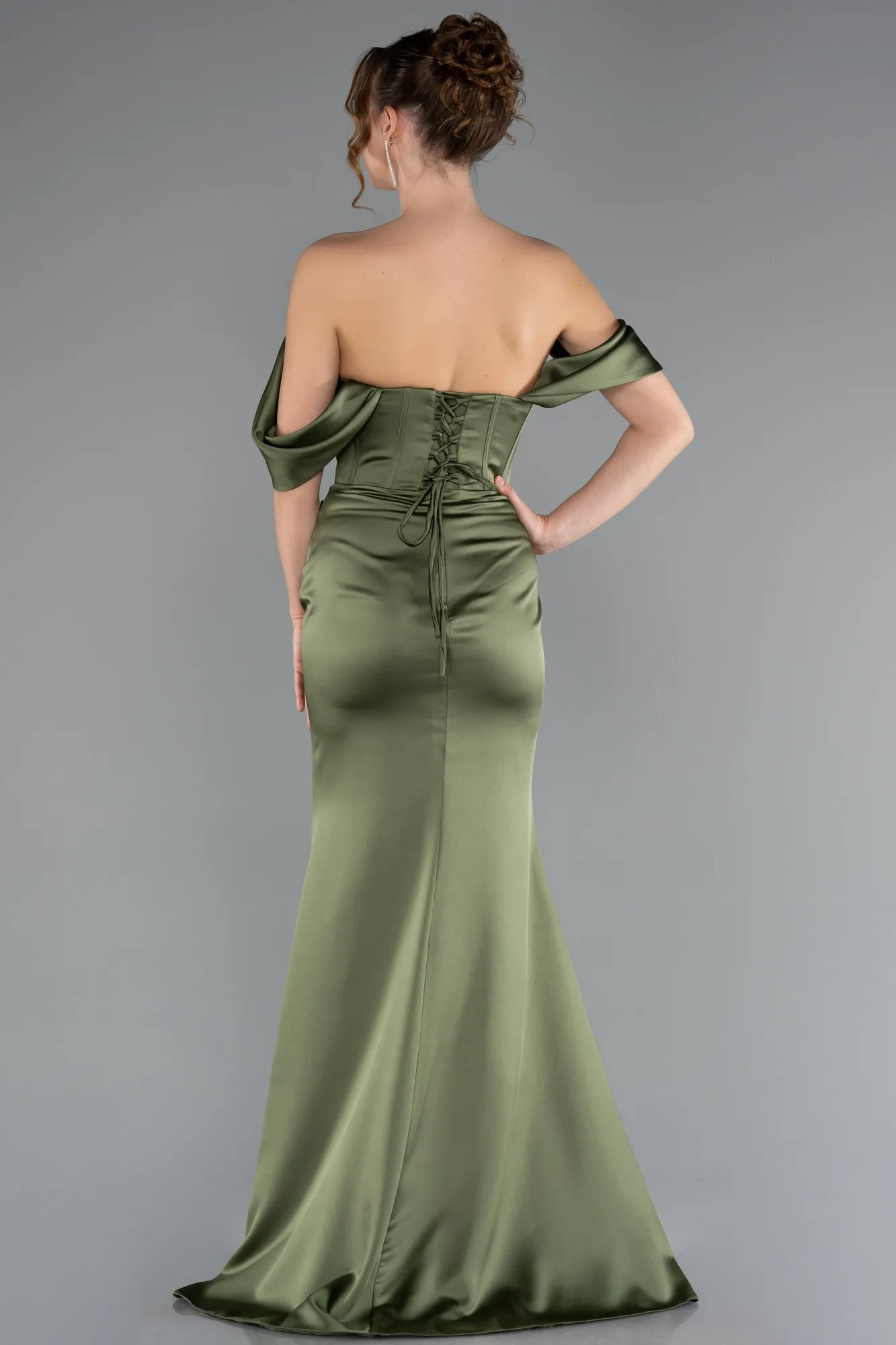 Olive Drab-Long Satin Mermaid Prom Dress ABU5017