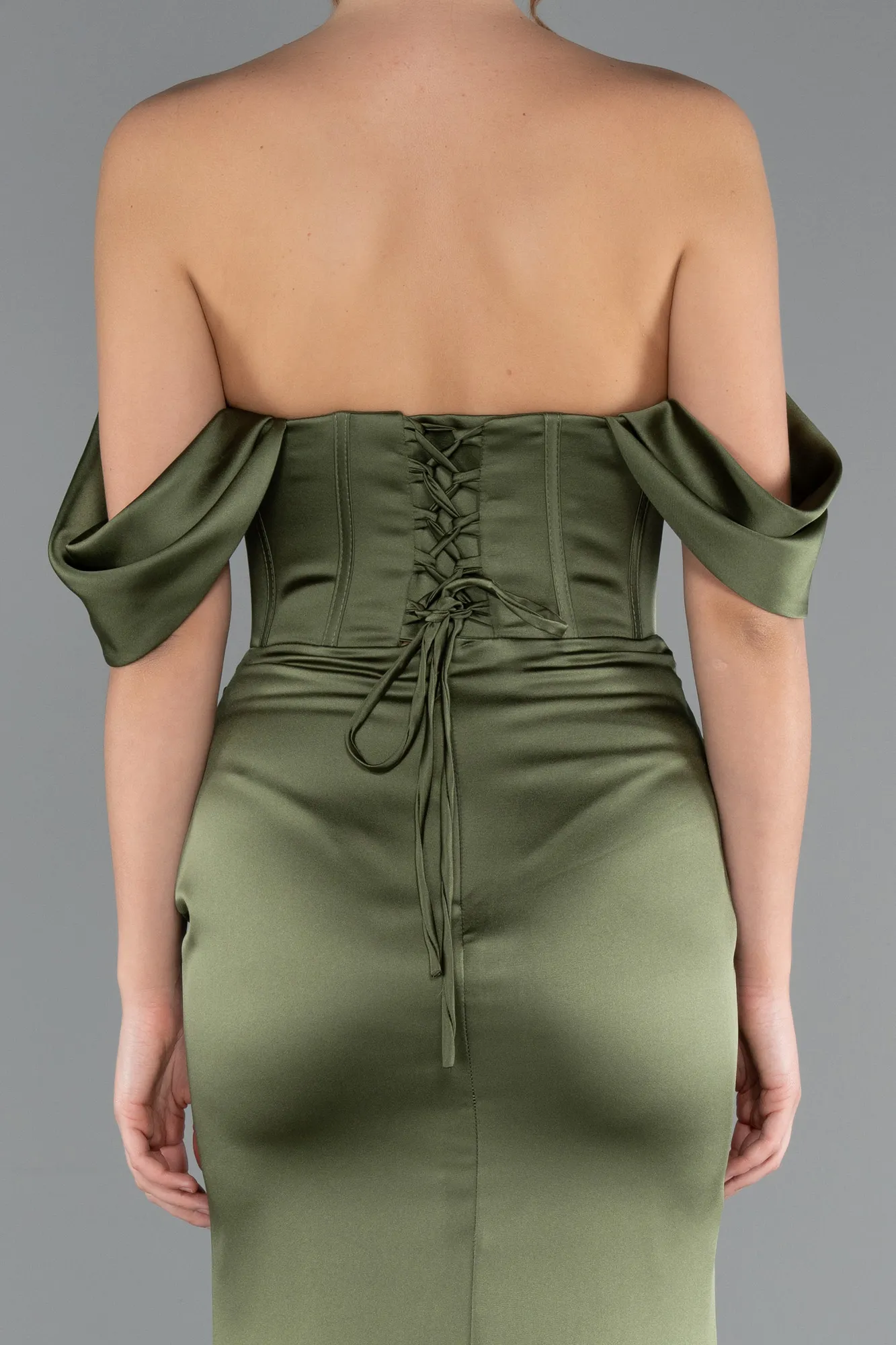 Olive Drab-Long Satin Mermaid Prom Dress ABU5017