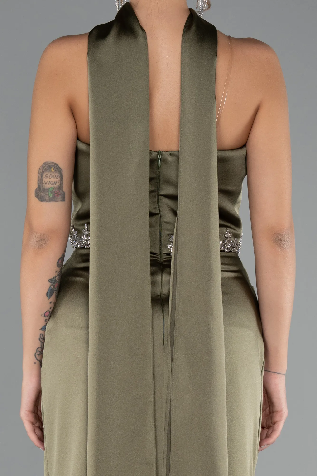 Olive Drab-Long Satin Mermaid Prom Dress ABU5370