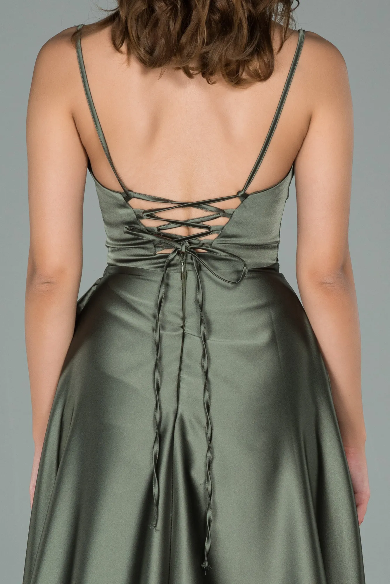 Olive Drab-Long Satin Plus Size Evening Dress ABU2011