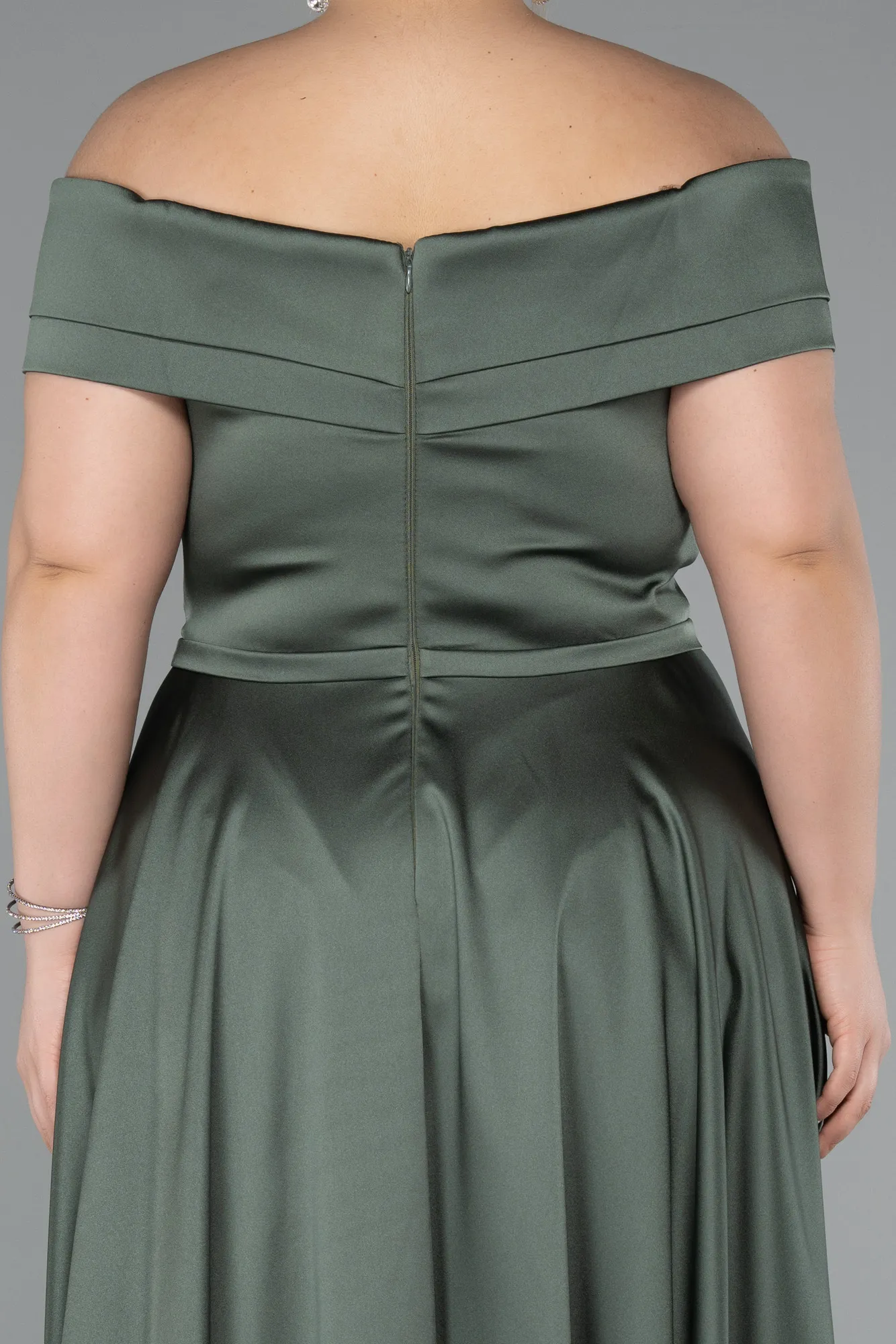 Olive Drab-Long Satin Plus Size Evening Dress ABU2355