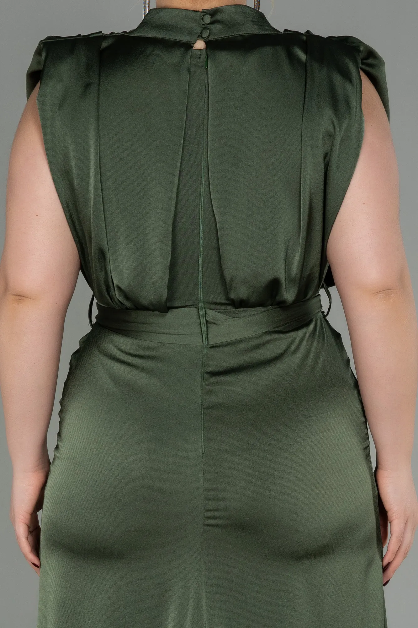 Olive Drab-Long Satin Plus Size Evening Dress ABU2969