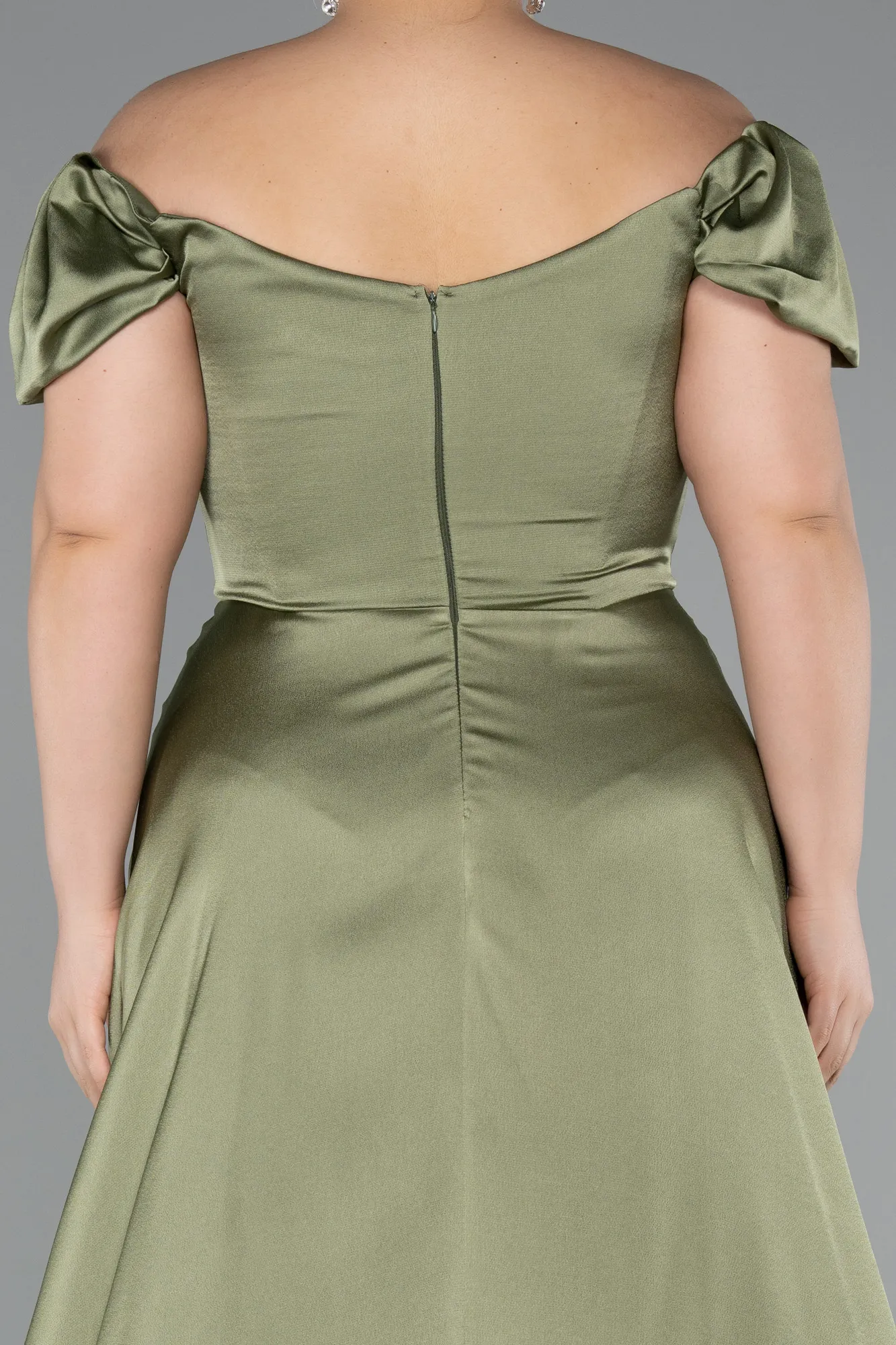 Olive Drab-Long Satin Plus Size Evening Dress ABU4576