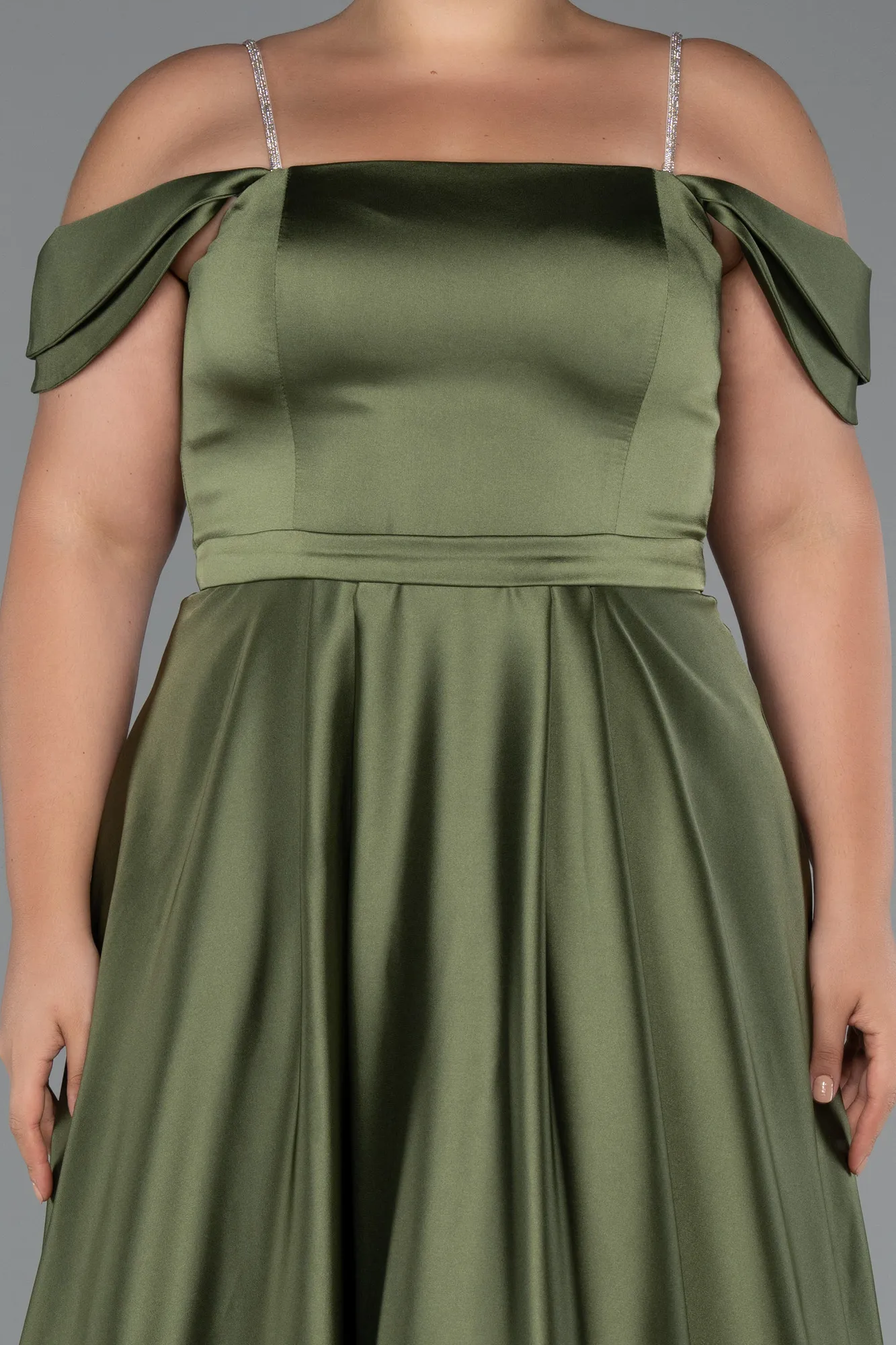 Olive Drab-Long Satin Plus Size Evening Dress ABU5251