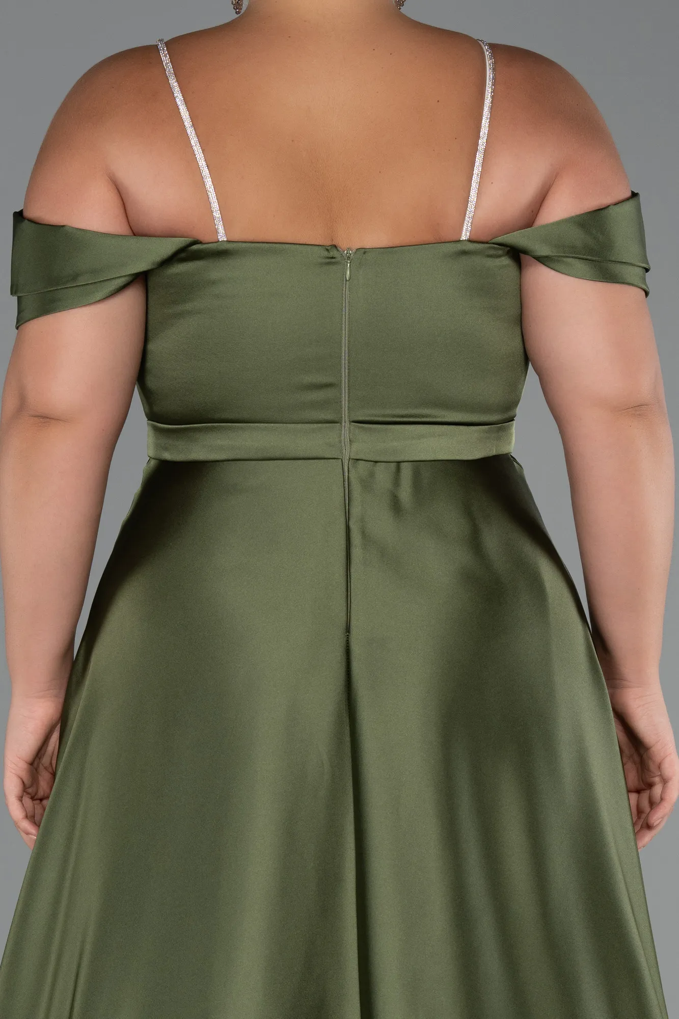 Olive Drab-Long Satin Plus Size Evening Dress ABU5251