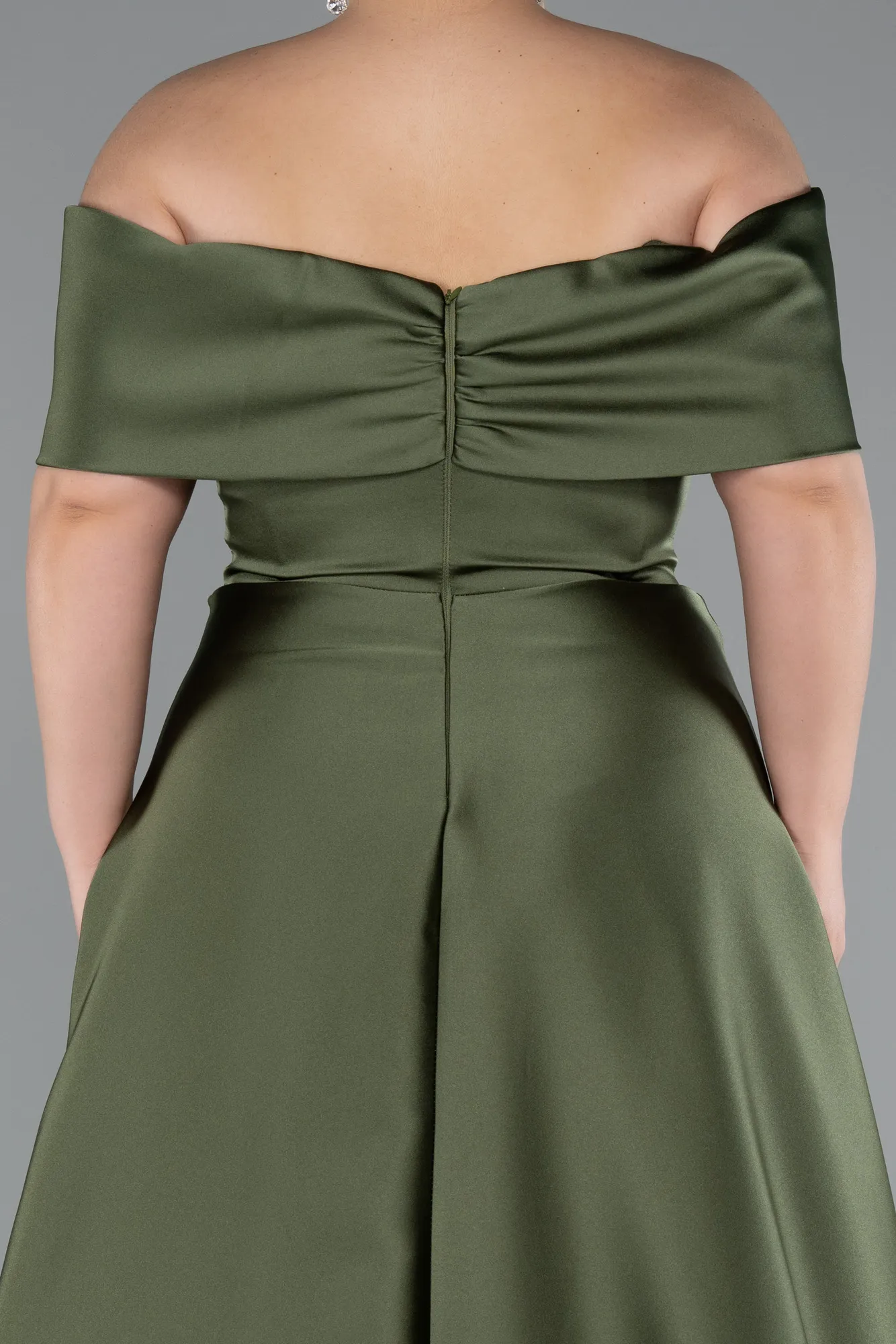 Olive Drab-Long Satin Plus Size Evening Gown ABU4998