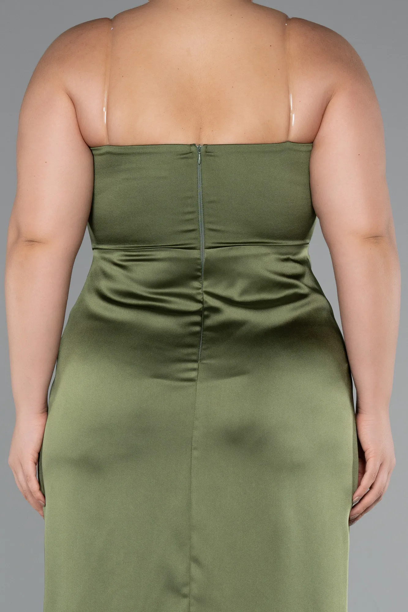 Olive Drab-Long Satin Plus Size Evening Gown ABU5179