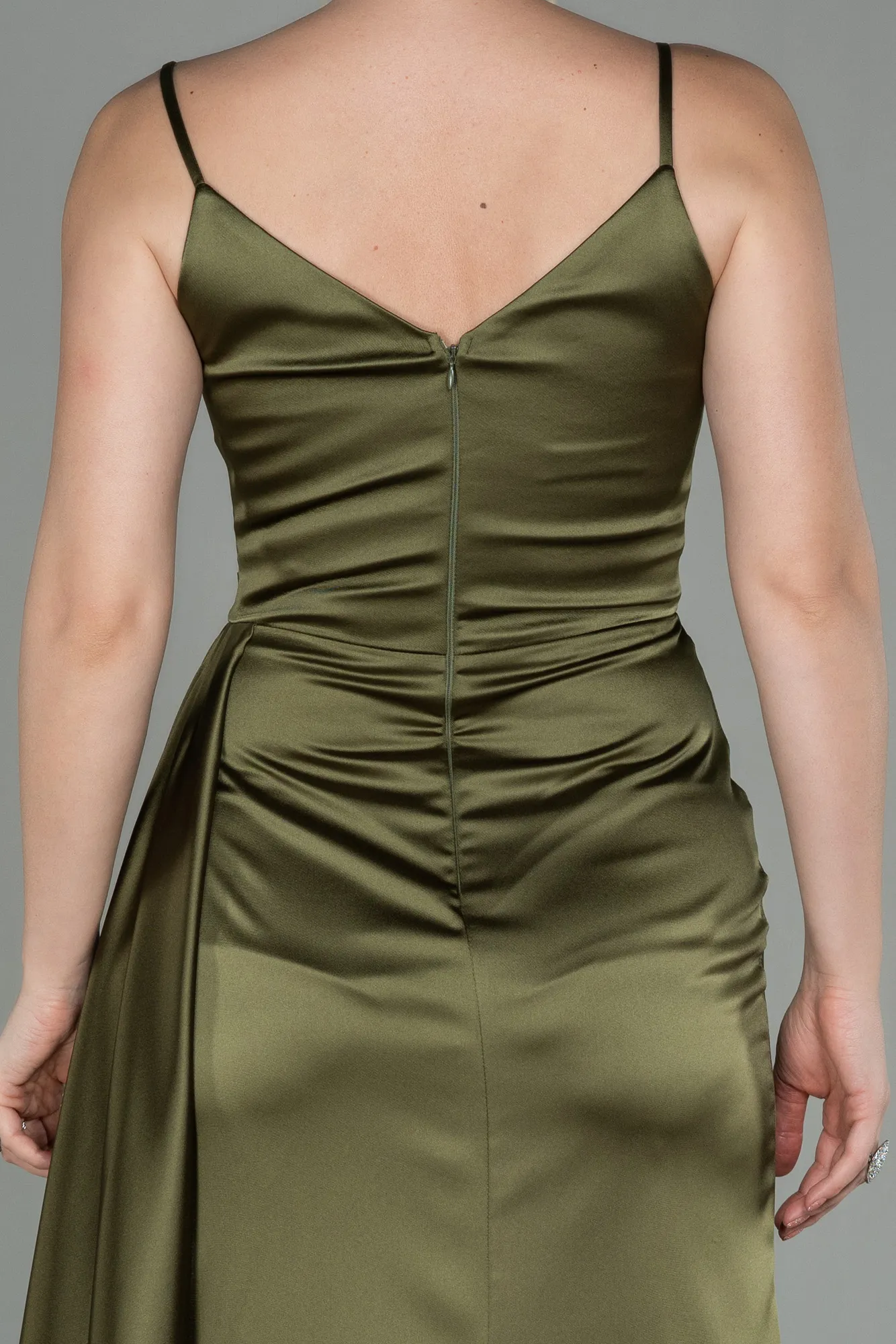 Olive Drab-Long Satin Prom Gown ABU2273
