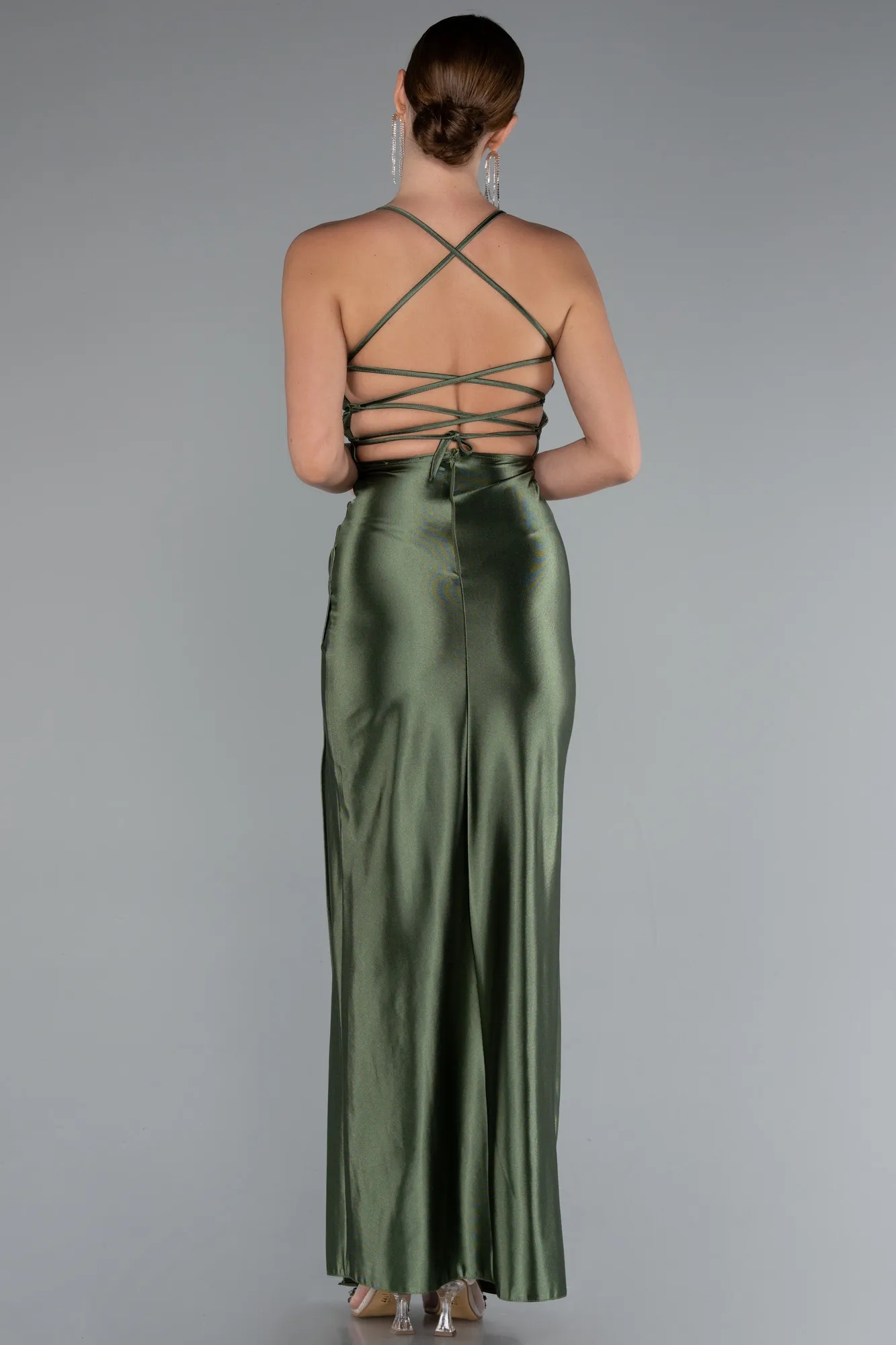 Olive Drab-Long Satin Prom Gown ABU2800