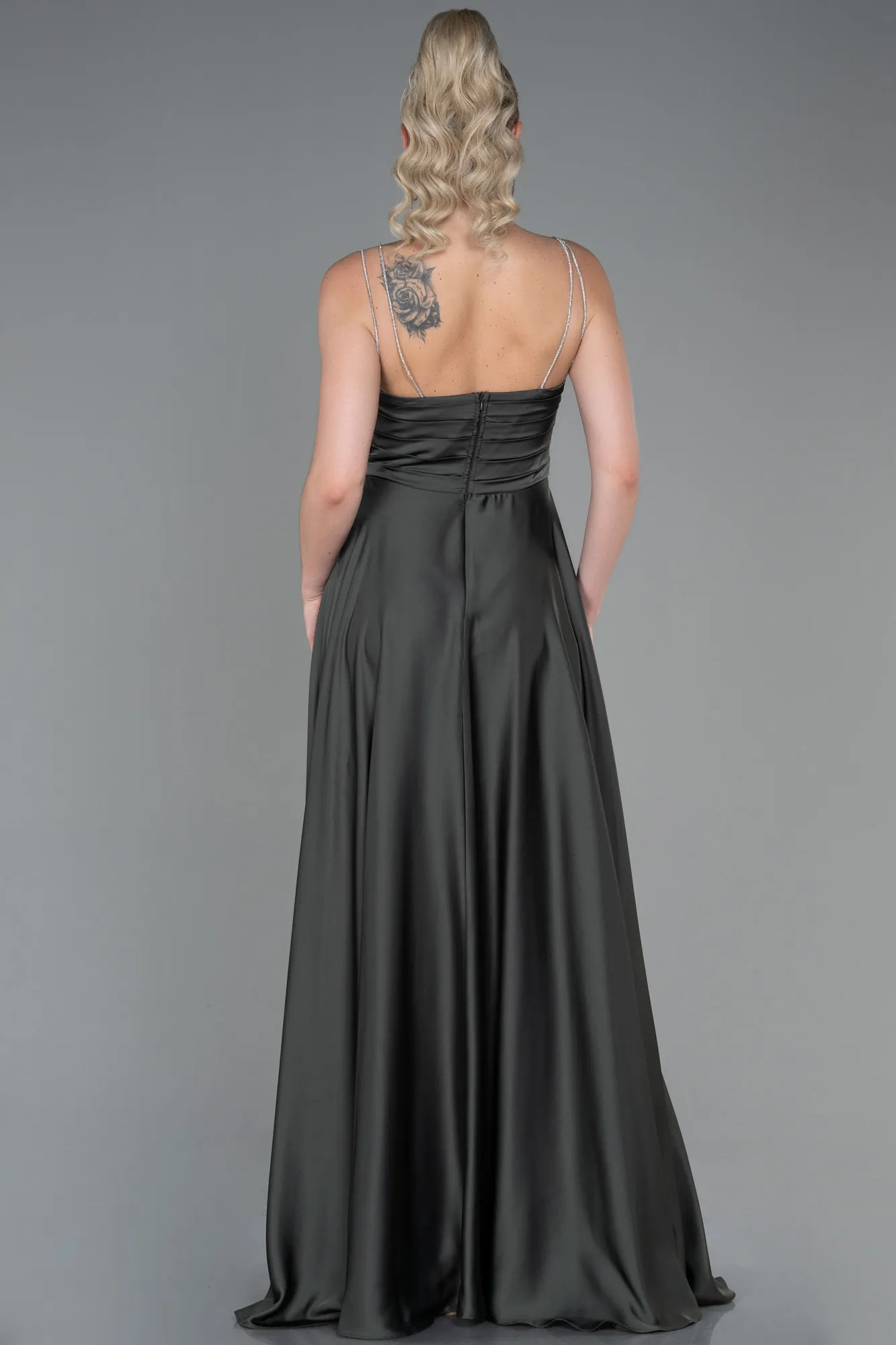 Olive Drab-Long Satin Prom Gown ABU3275