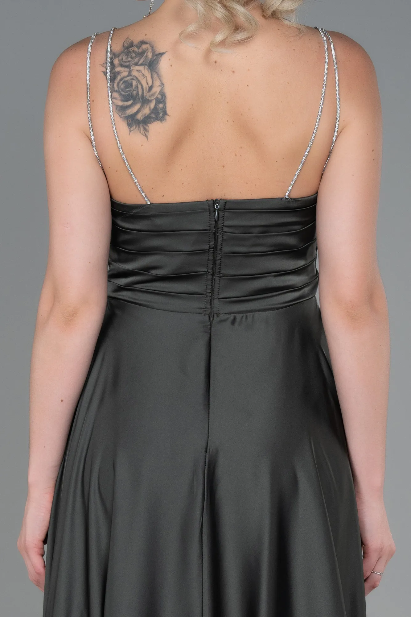 Olive Drab-Long Satin Prom Gown ABU3275