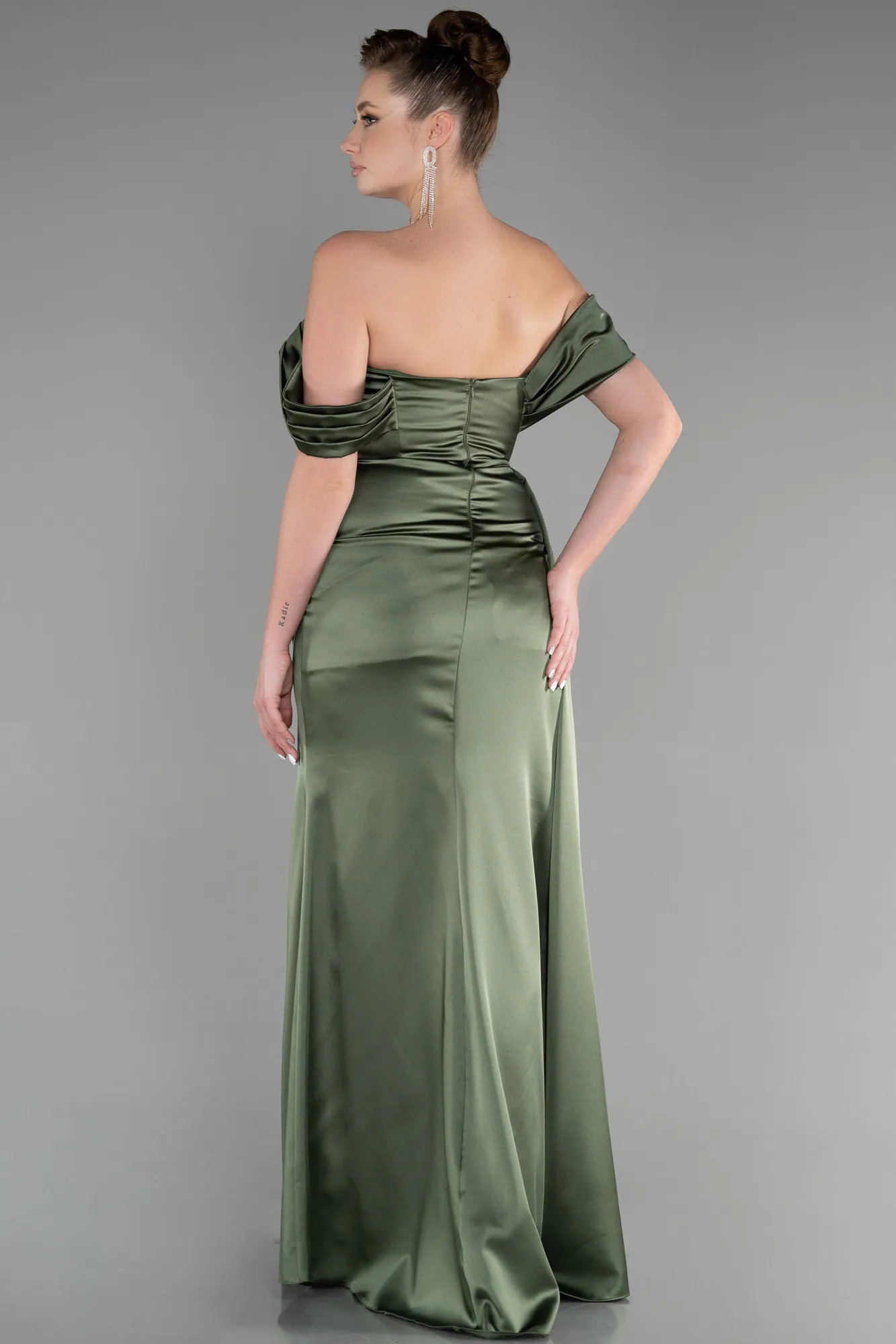 Olive Drab-Long Satin Prom Gown ABU3514