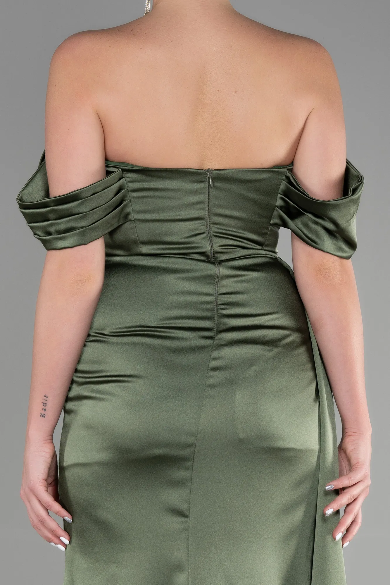 Olive Drab-Long Satin Prom Gown ABU3514