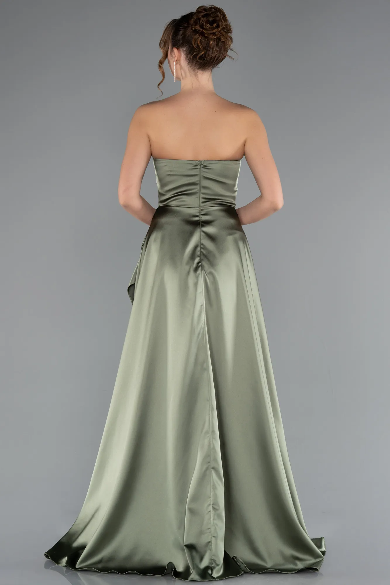 Olive Drab-Long Satin Prom Gown ABU5023