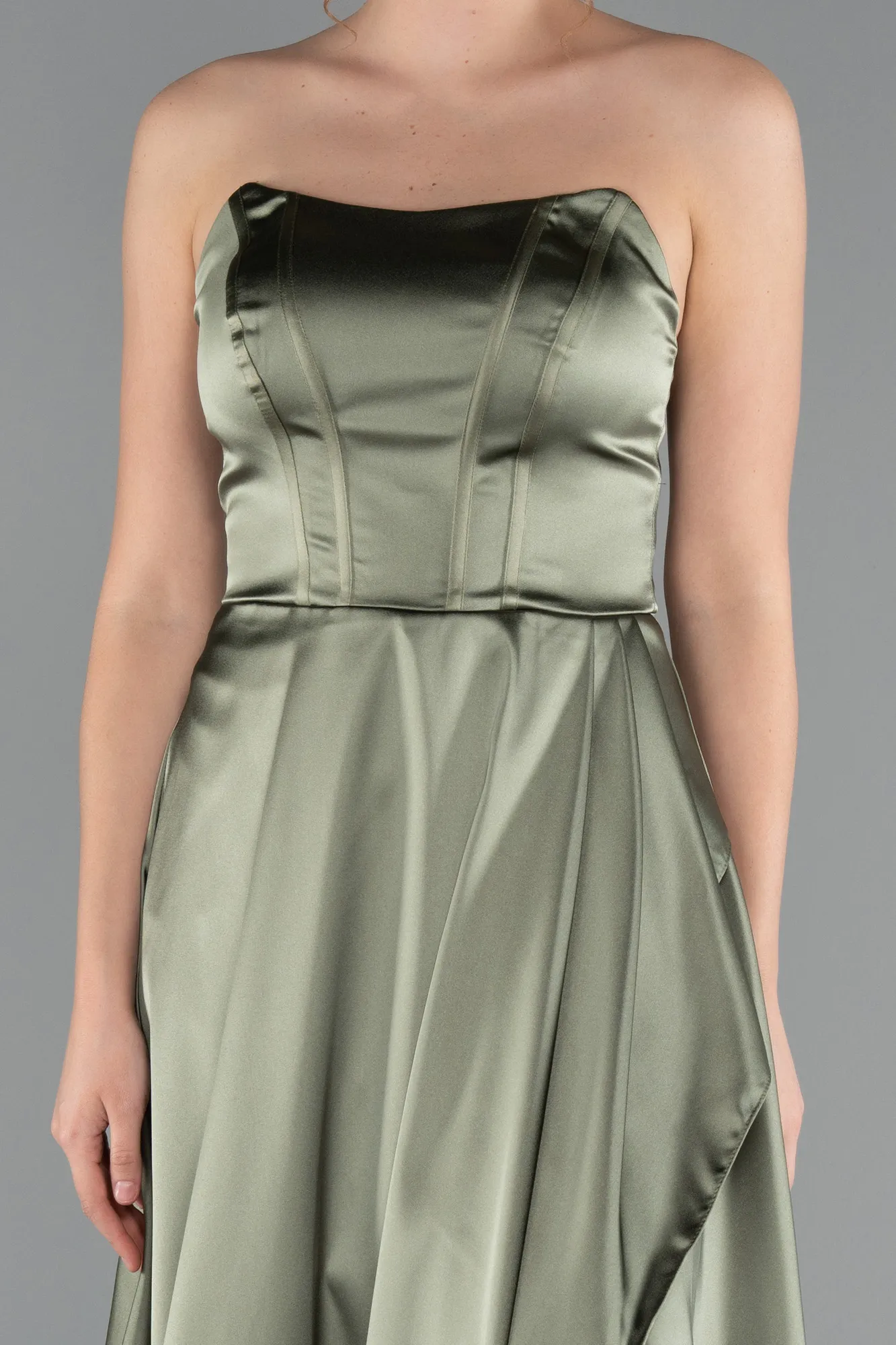 Olive Drab-Long Satin Prom Gown ABU5023