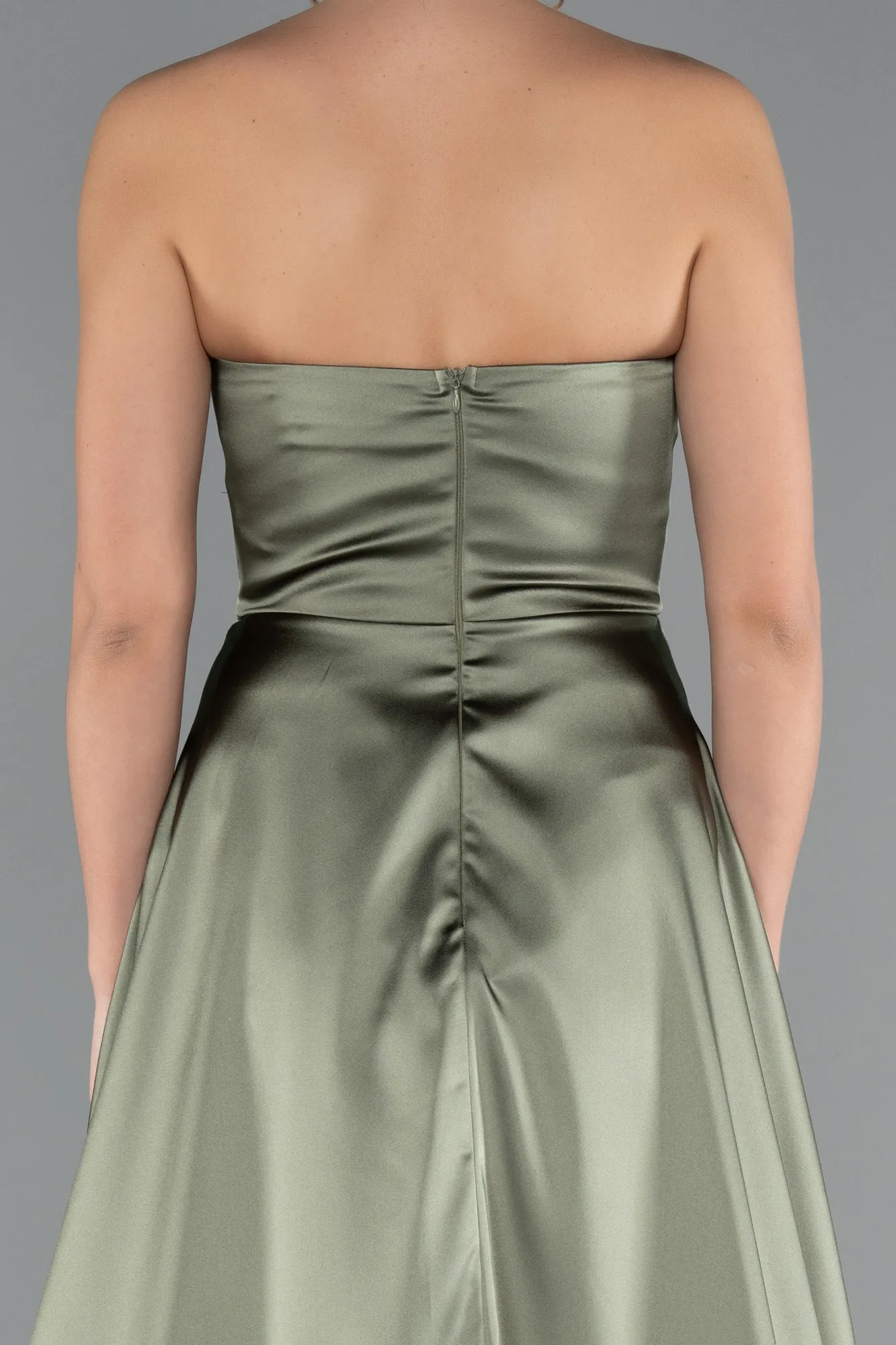 Olive Drab-Long Satin Prom Gown ABU5023