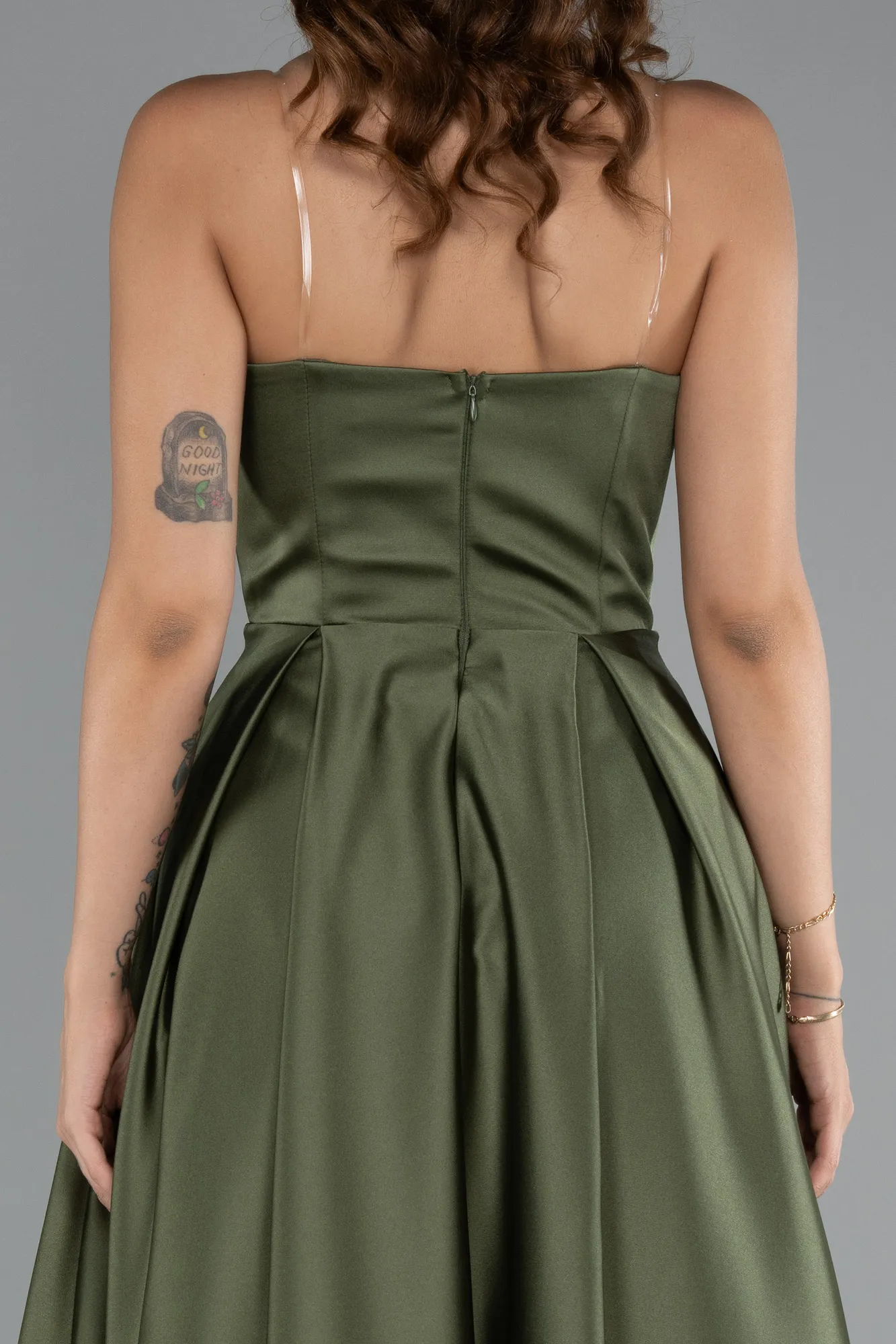Olive Drab-Long Satin Prom Gown ABU5105