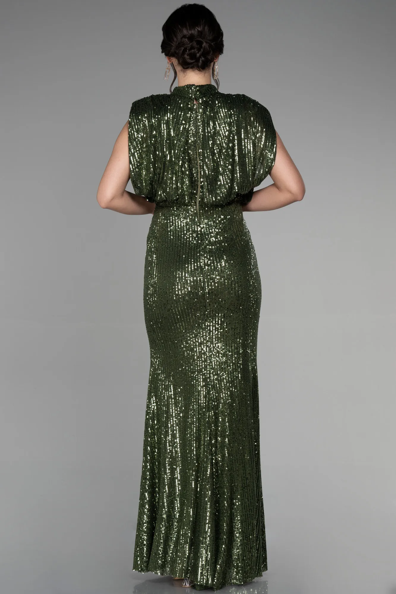 Olive Drab-Long Scaly Evening Dress ABU2752