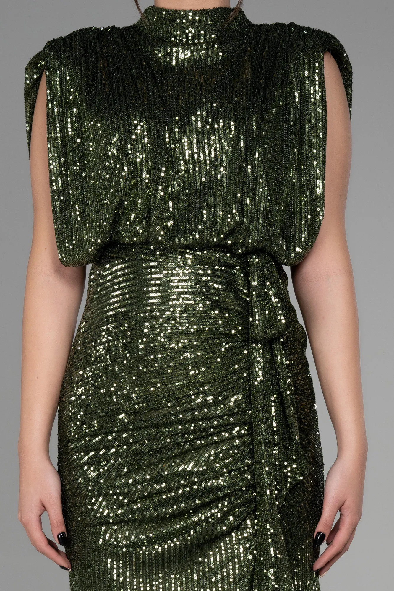 Olive Drab-Long Scaly Evening Dress ABU2752