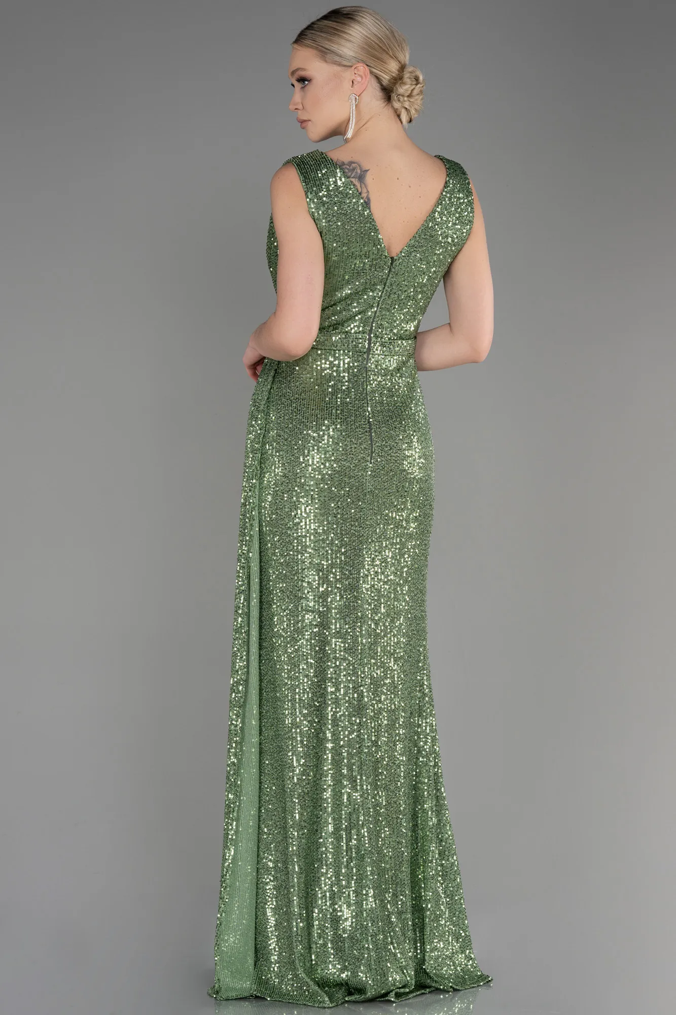 Olive Drab-Long Scaly Evening Dress ABU3201