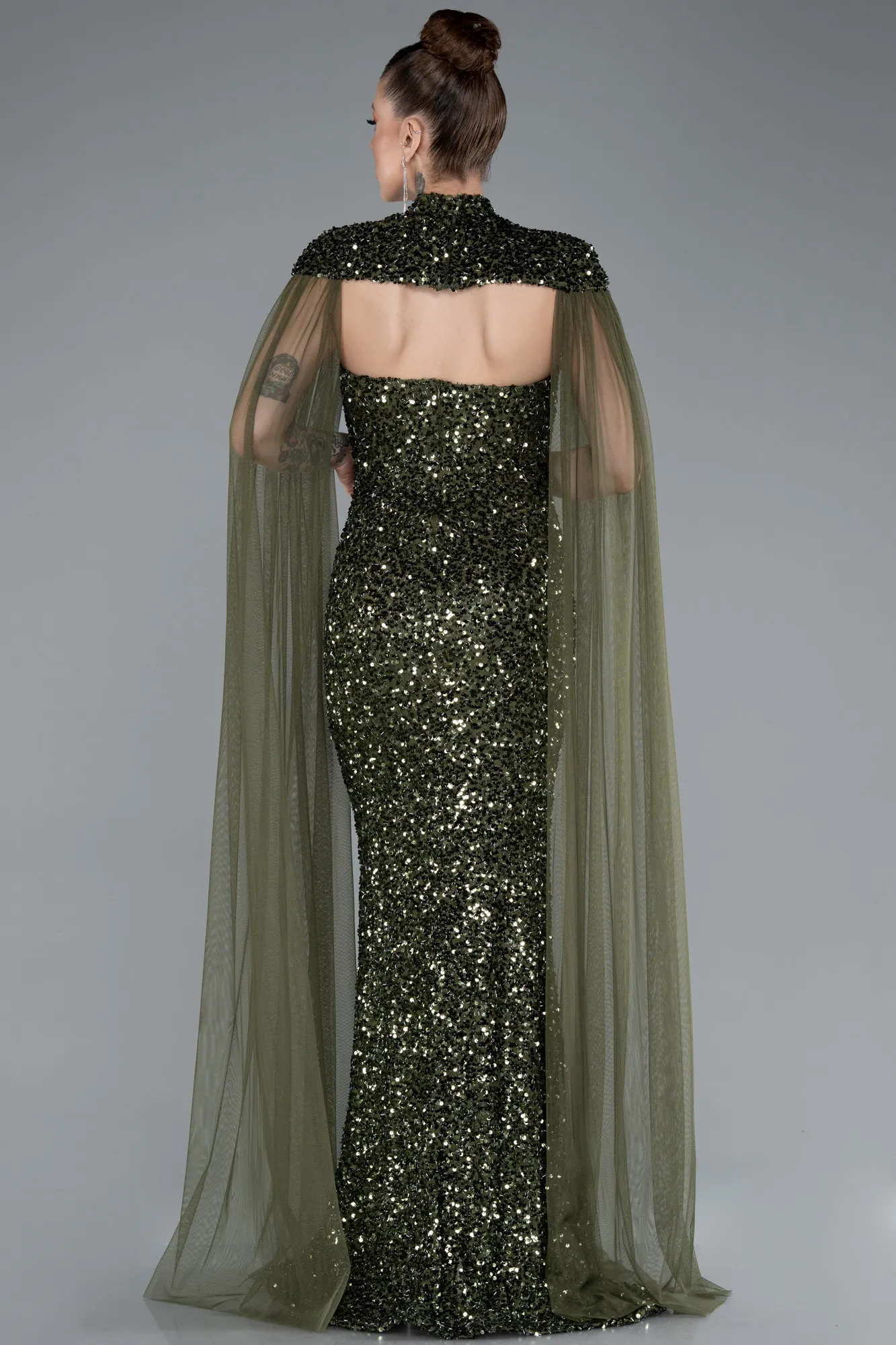 Olive Drab-Long Scaly Evening Dress ABU4910