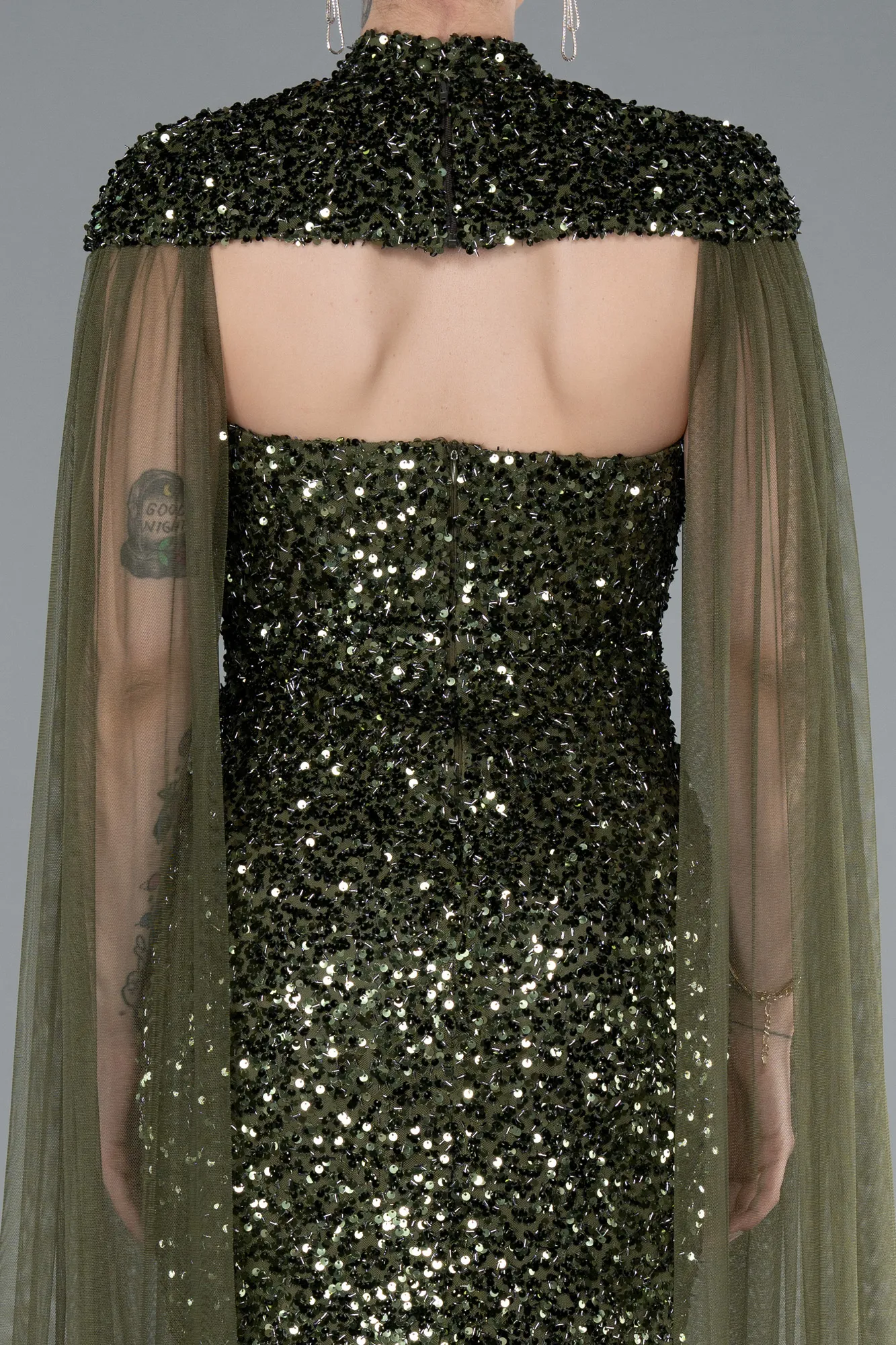 Olive Drab-Long Scaly Evening Dress ABU4910