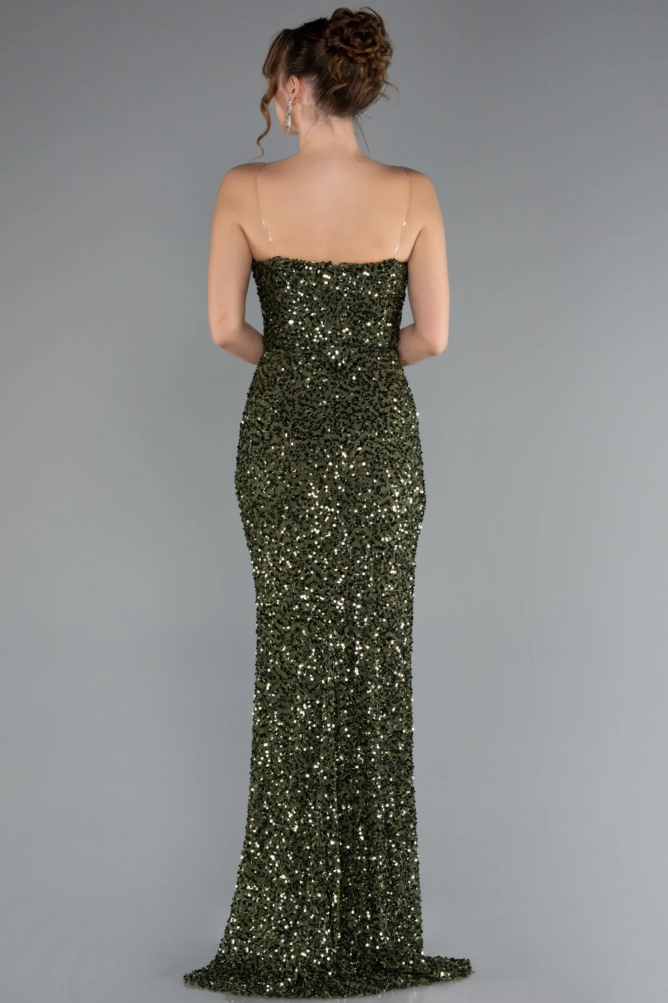 Olive Drab-Long Scaly Evening Dress ABU5014