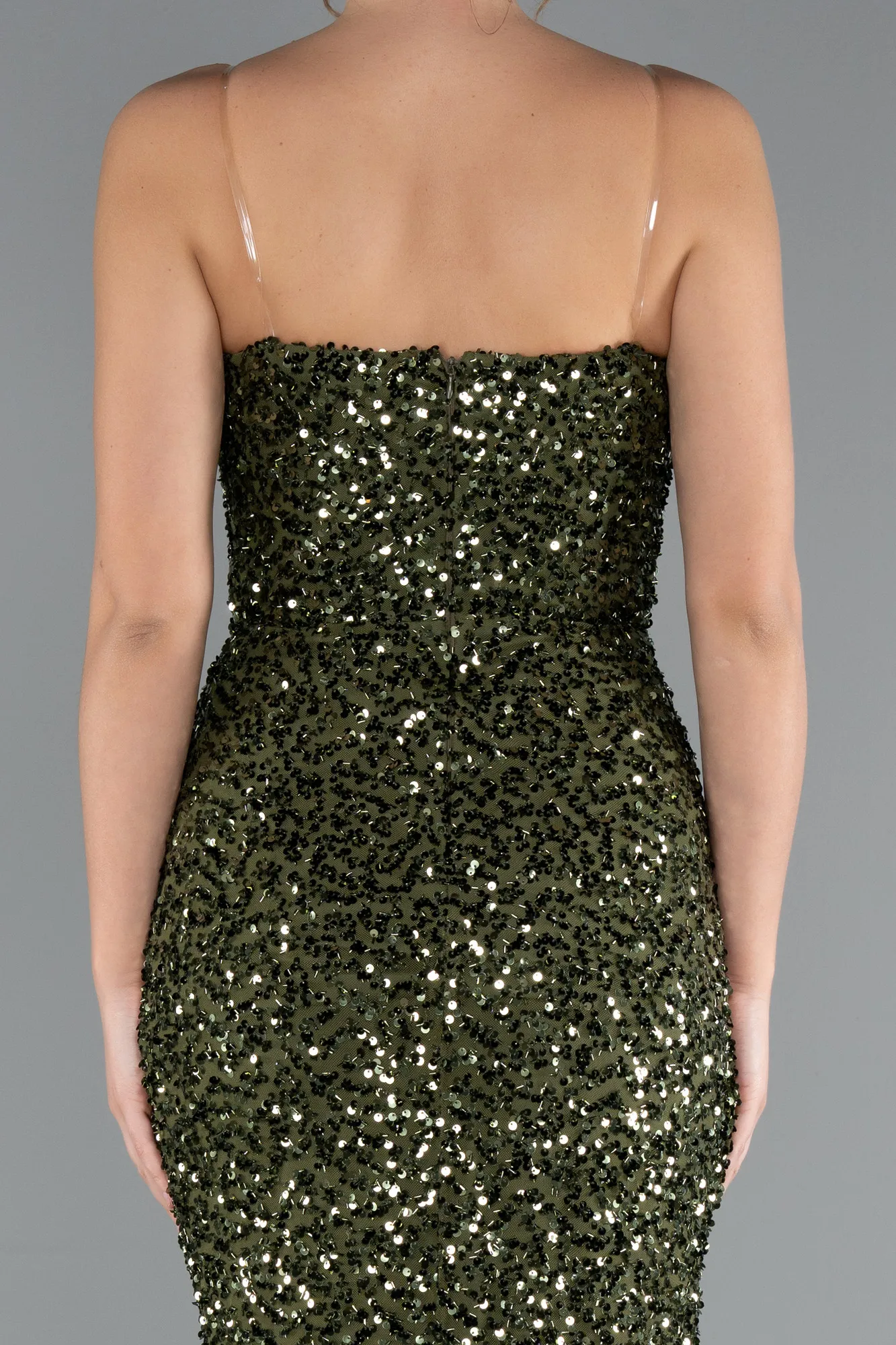 Olive Drab-Long Scaly Evening Dress ABU5014