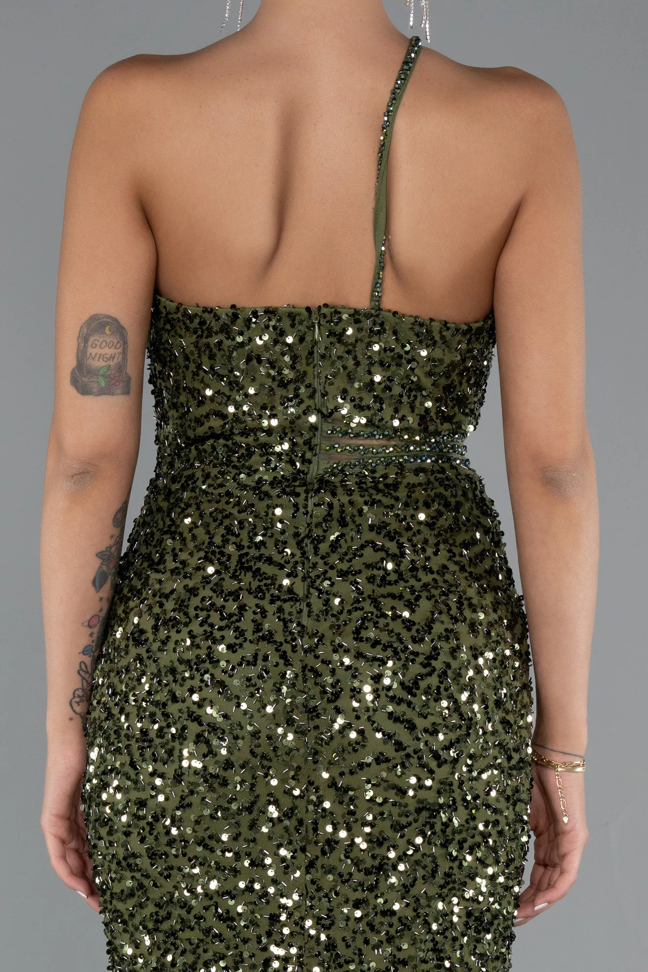 Olive Drab-Long Scaly Evening Dress ABU5070