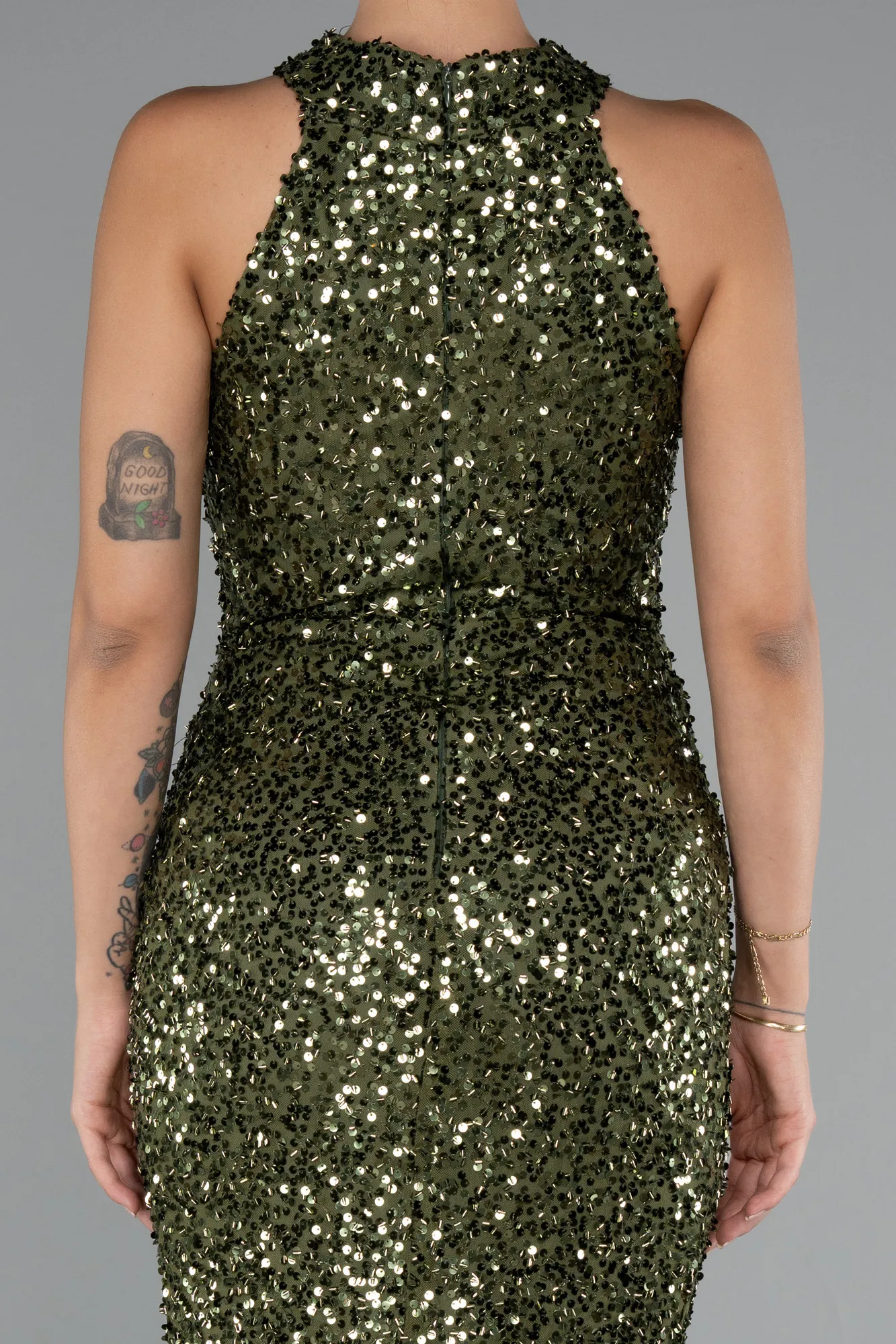 Olive Drab-Long Scaly Evening Dress ABU5135