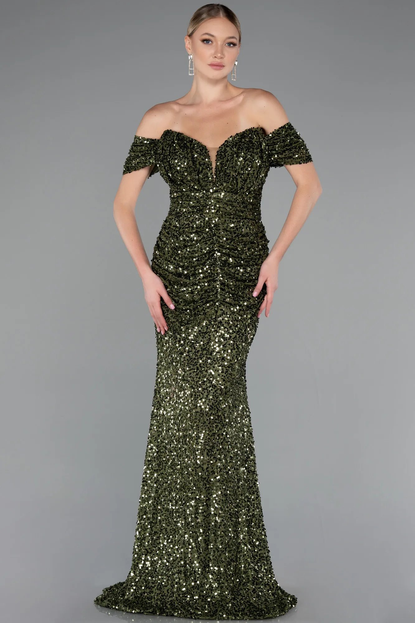 Olive Drab-Long Scaly Mermaid Evening Gown ABU4906