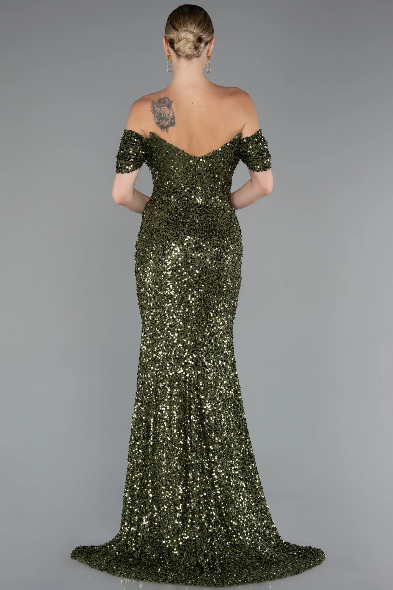 Olive Drab-Long Scaly Mermaid Evening Gown ABU4906