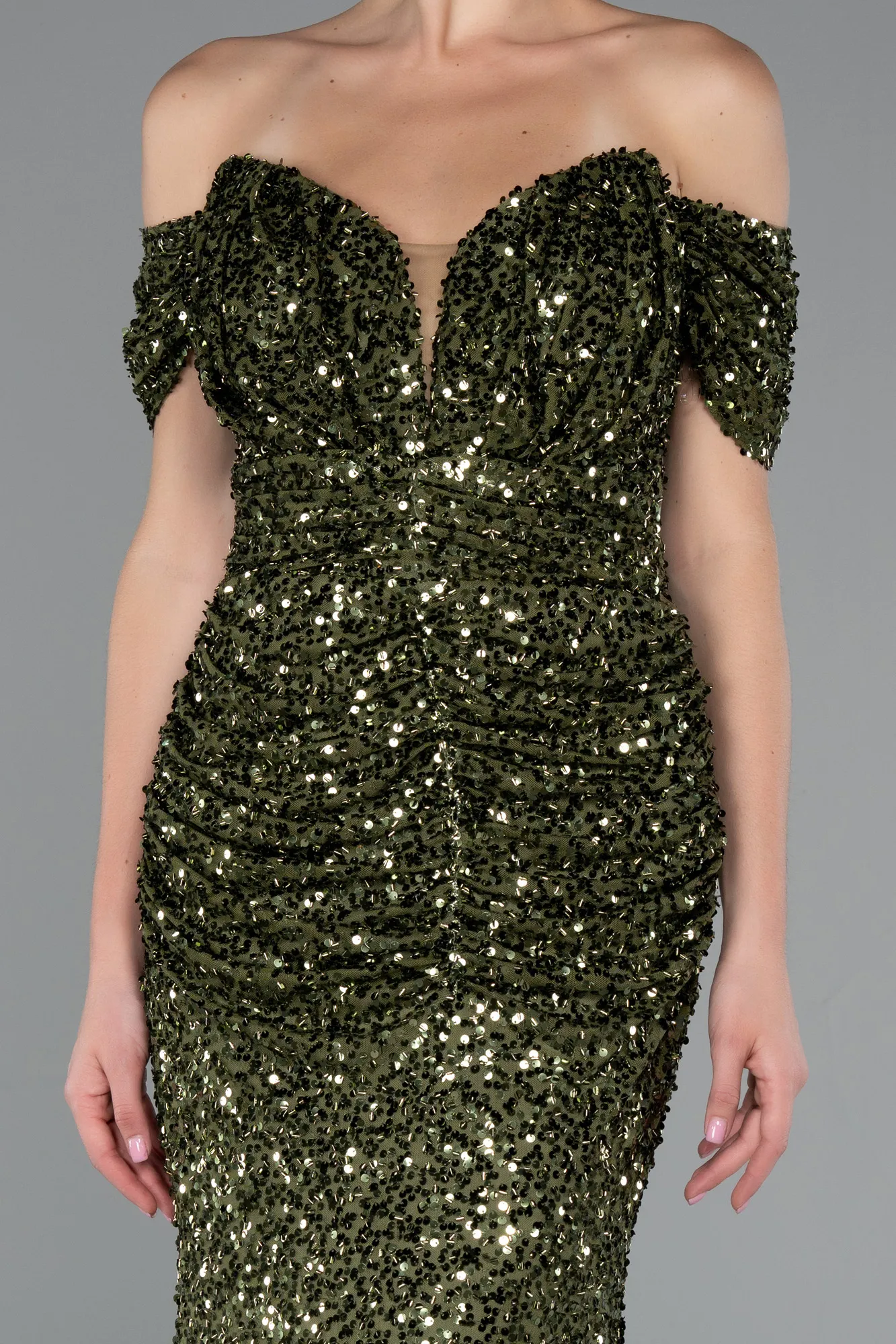 Olive Drab-Long Scaly Mermaid Evening Gown ABU4906