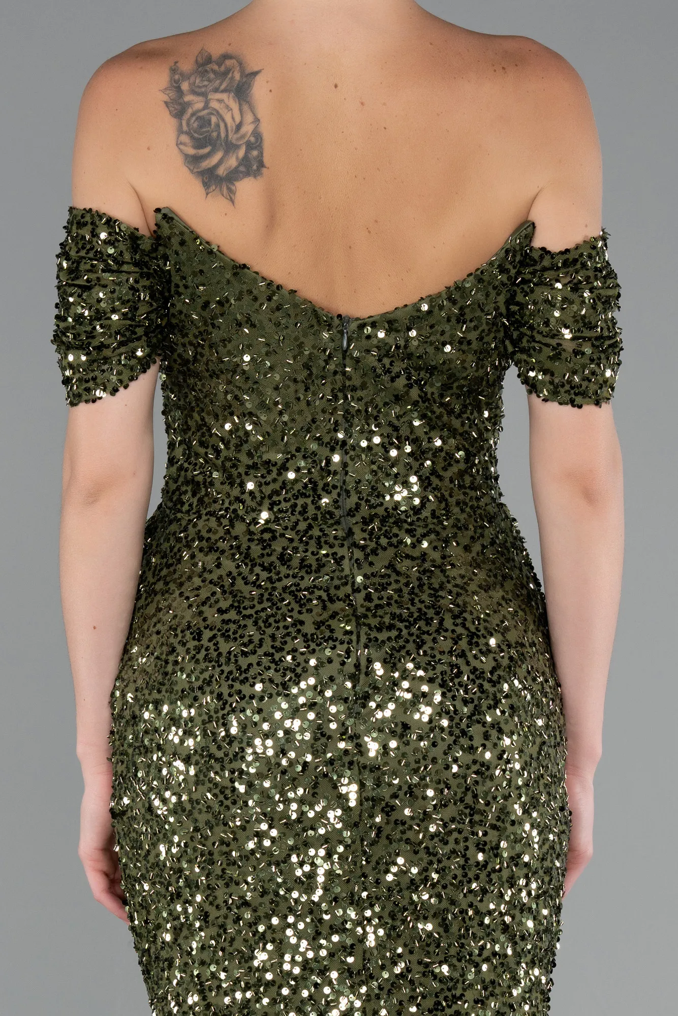 Olive Drab-Long Scaly Mermaid Evening Gown ABU4906