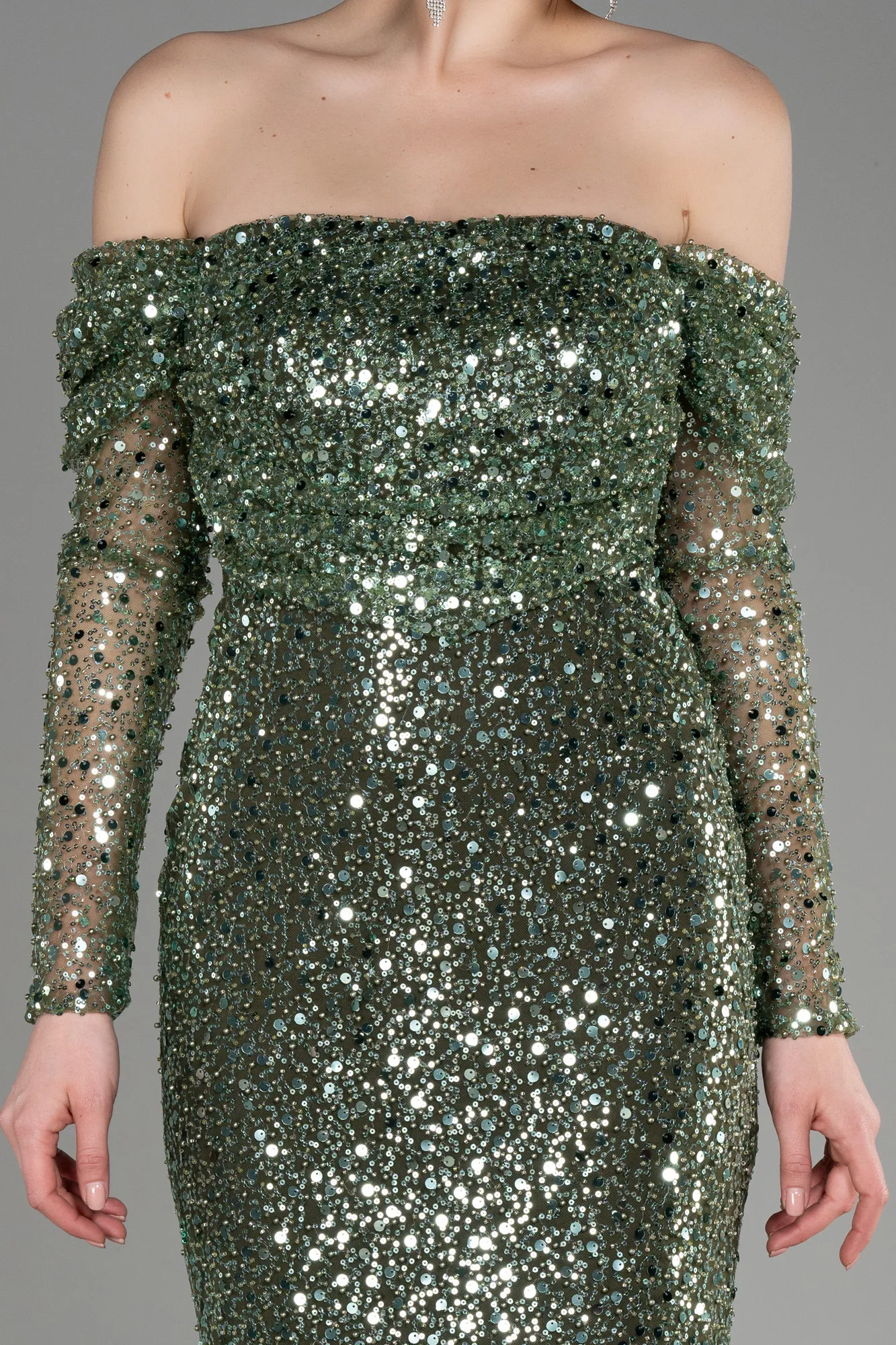 Olive Drab-Long Scaly Mermaid Prom Dress ABU3829