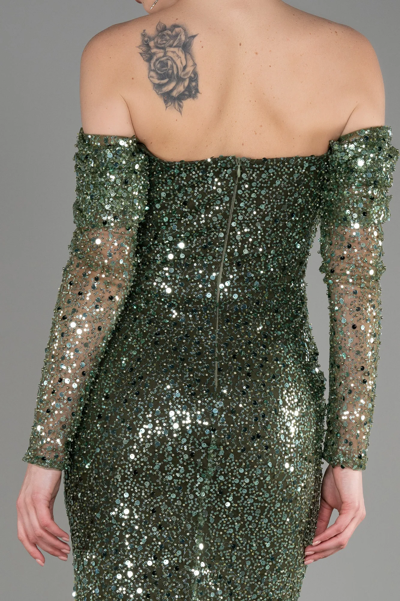 Olive Drab-Long Scaly Mermaid Prom Dress ABU3829