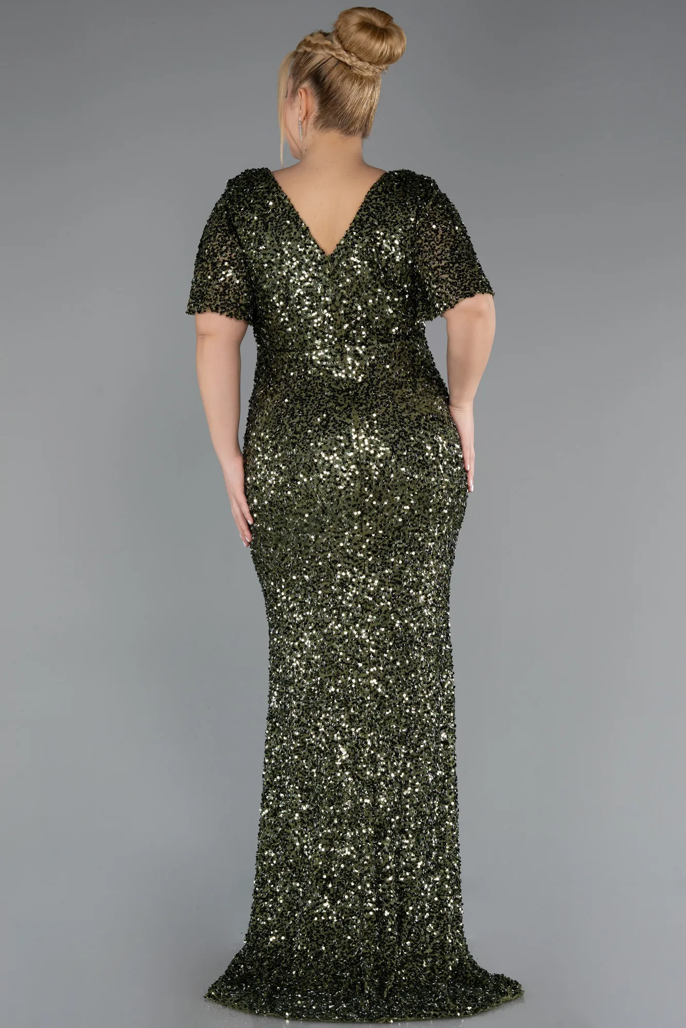 Olive Drab-Long Scaly Plus Size Evening Dress ABU4926