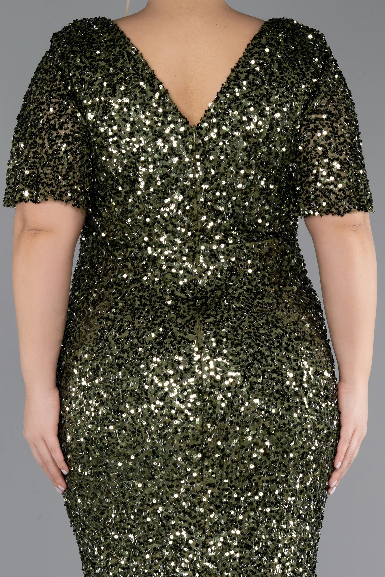 Olive Drab-Long Scaly Plus Size Evening Dress ABU4926