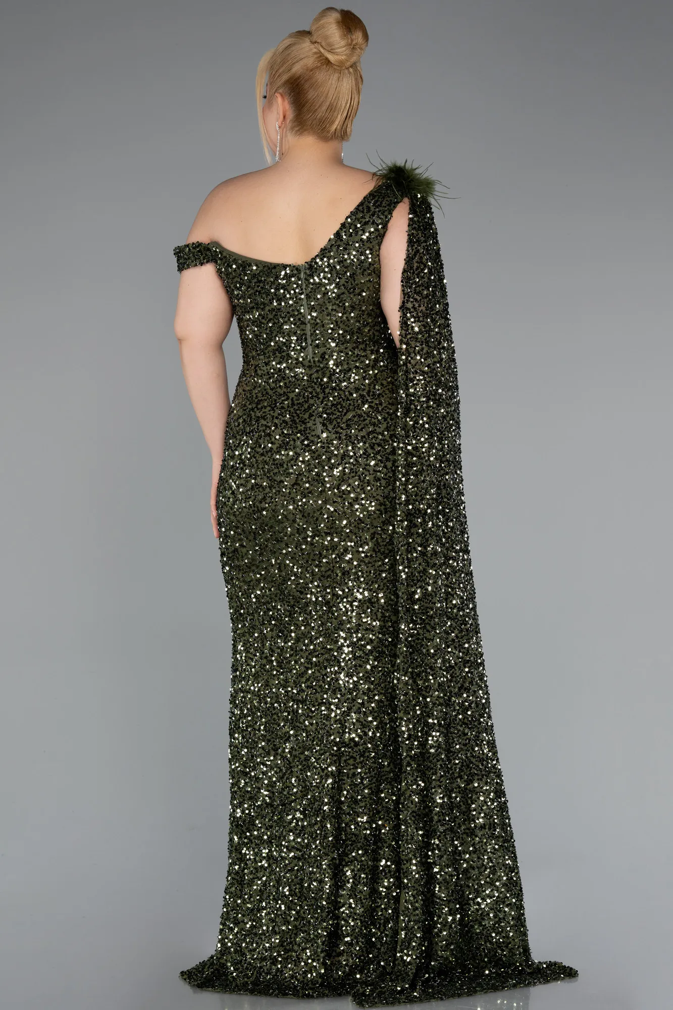 Olive Drab-Long Scaly Plus Size Evening Dress ABU5151