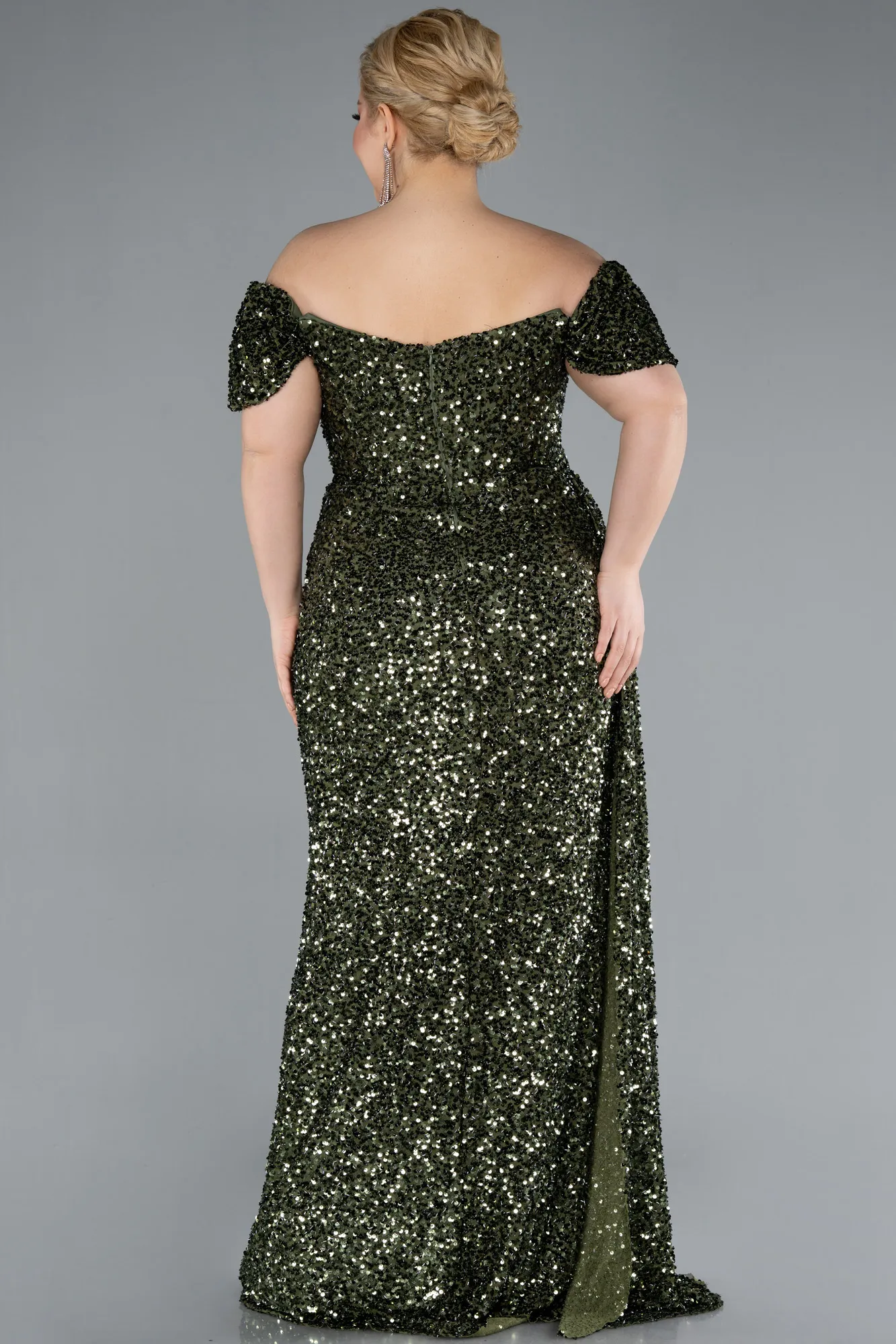 Olive Drab-Long Scaly Plus Size Evening Gown ABU4863