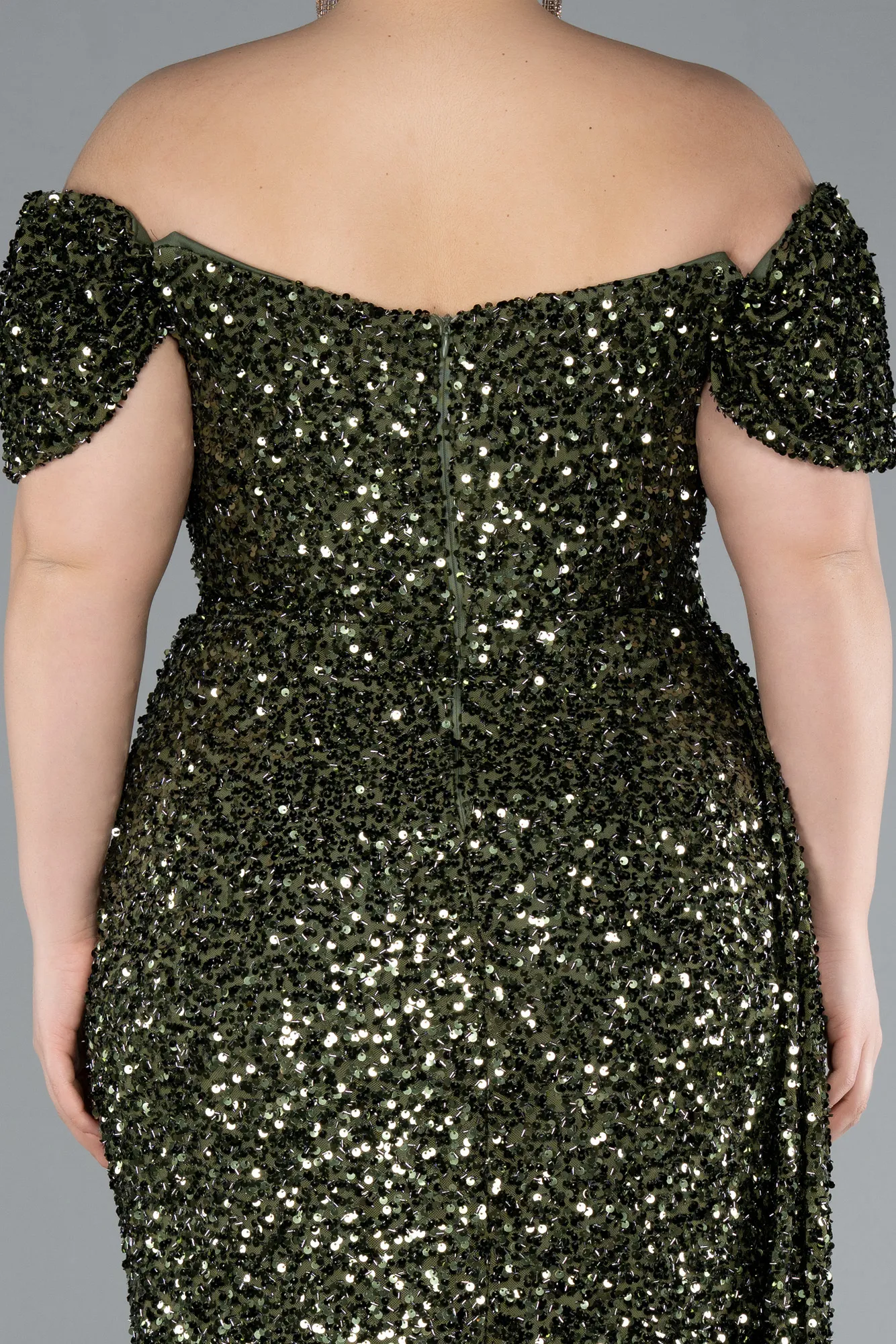 Olive Drab-Long Scaly Plus Size Evening Gown ABU4863