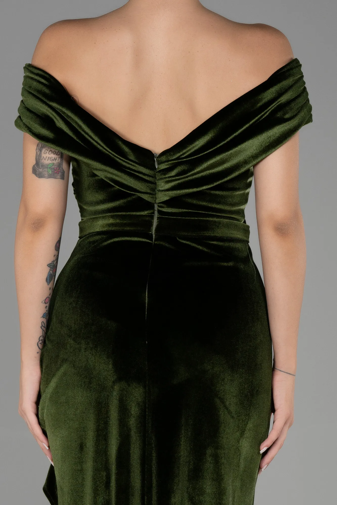 Olive Drab-Long Velvet Evening Dress ABU3330