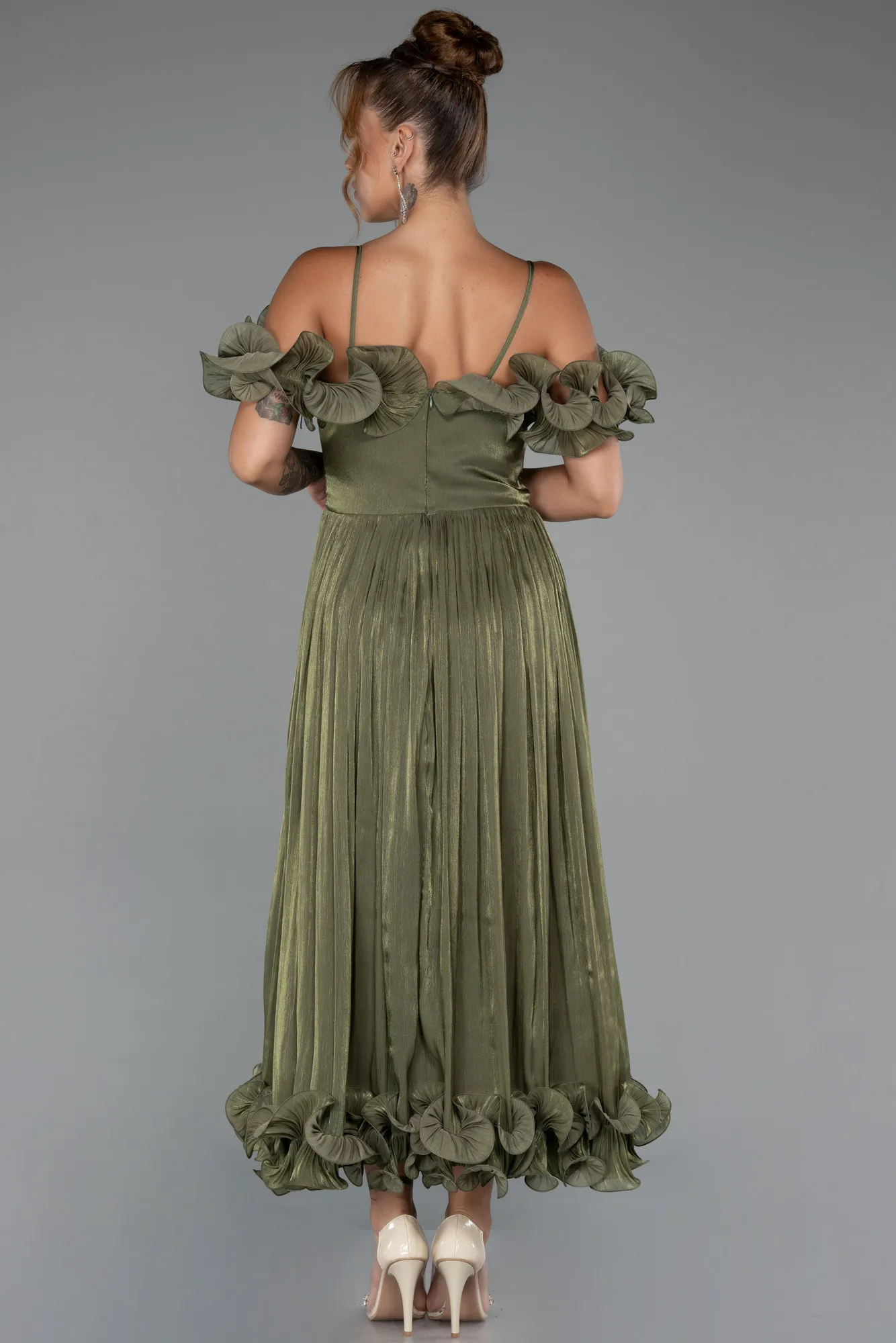 Olive Drab-Midi Chiffon Cocktail Dress ABK2425