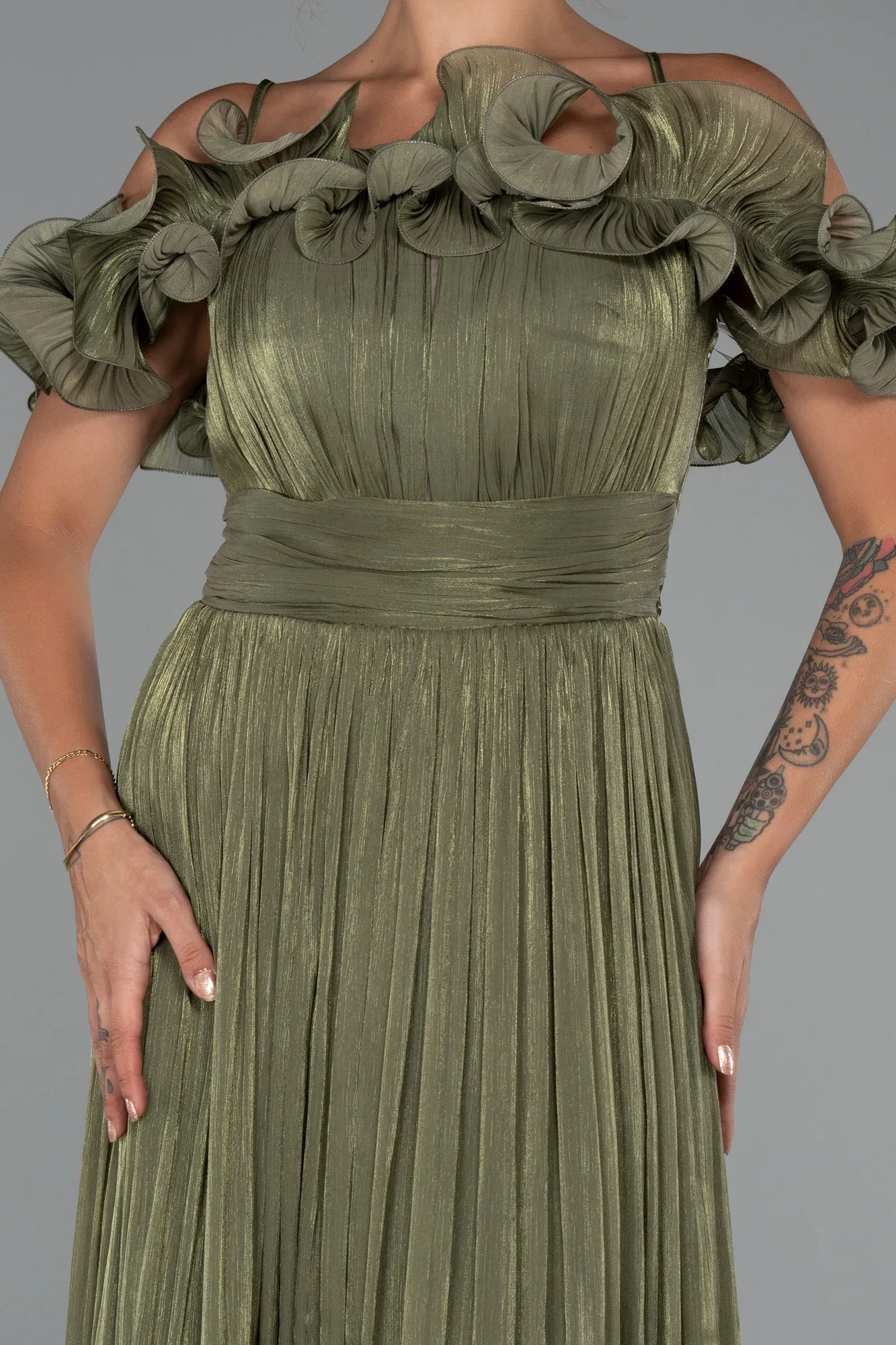 Olive Drab-Midi Chiffon Cocktail Dress ABK2425