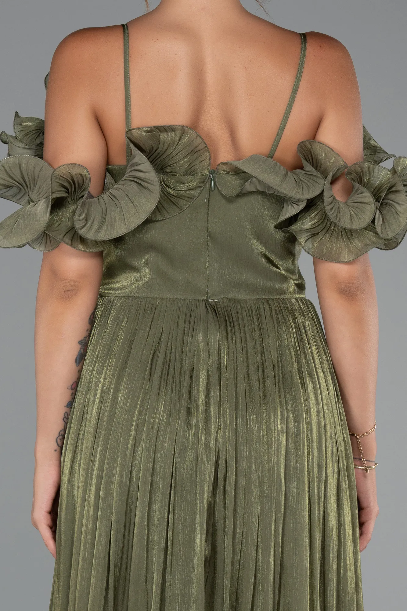 Olive Drab-Midi Chiffon Cocktail Dress ABK2425