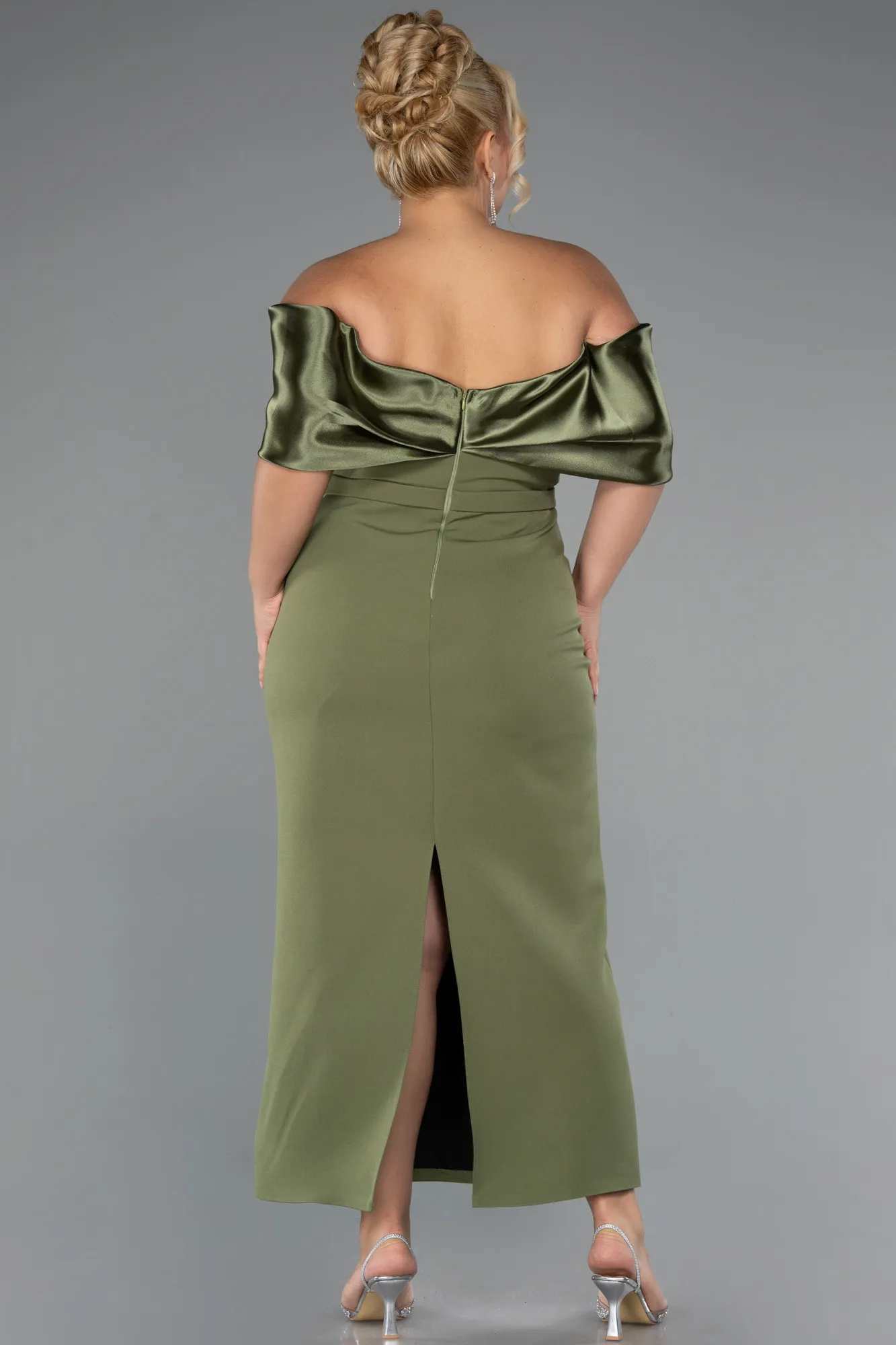 Olive Drab-Midi Plus Size Cocktail Dress ABK2379
