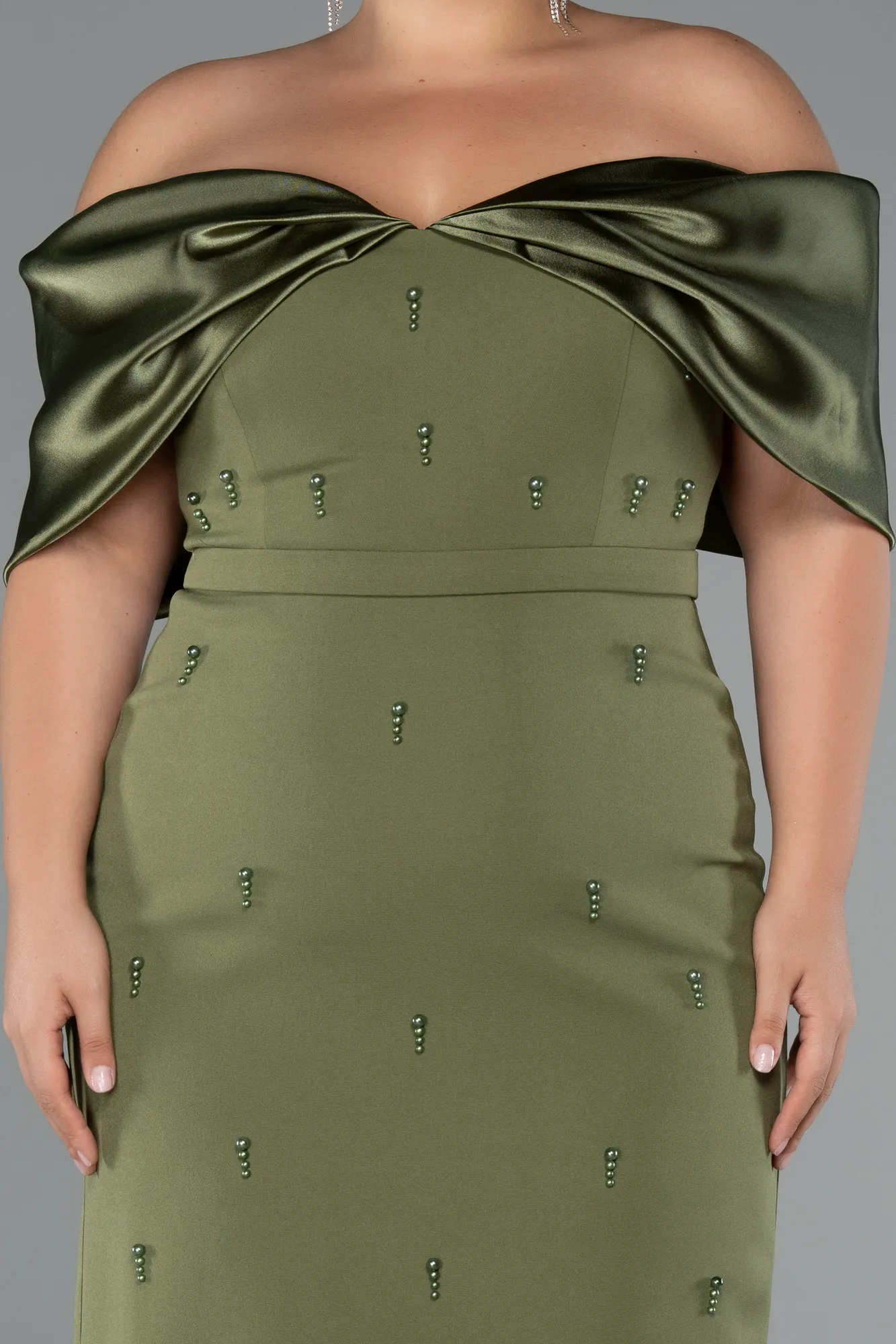 Olive Drab-Midi Plus Size Cocktail Dress ABK2379