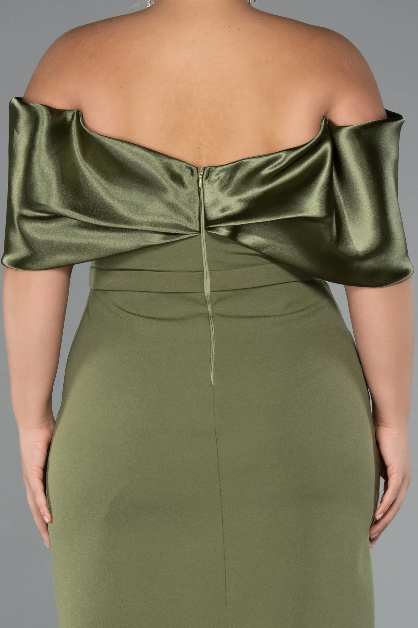 Olive Drab-Midi Plus Size Cocktail Dress ABK2379