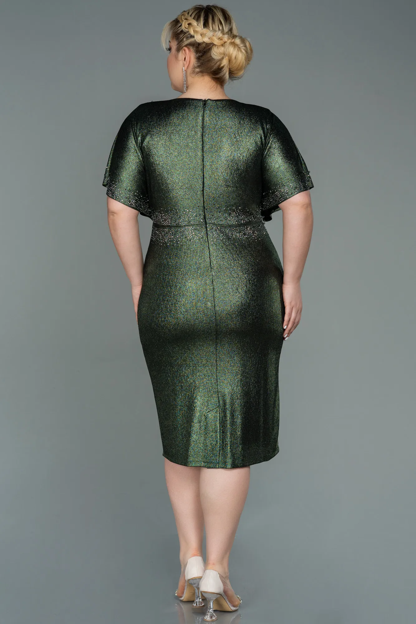 Olive Drab-Midi Plus Size Evening Dress ABK1683