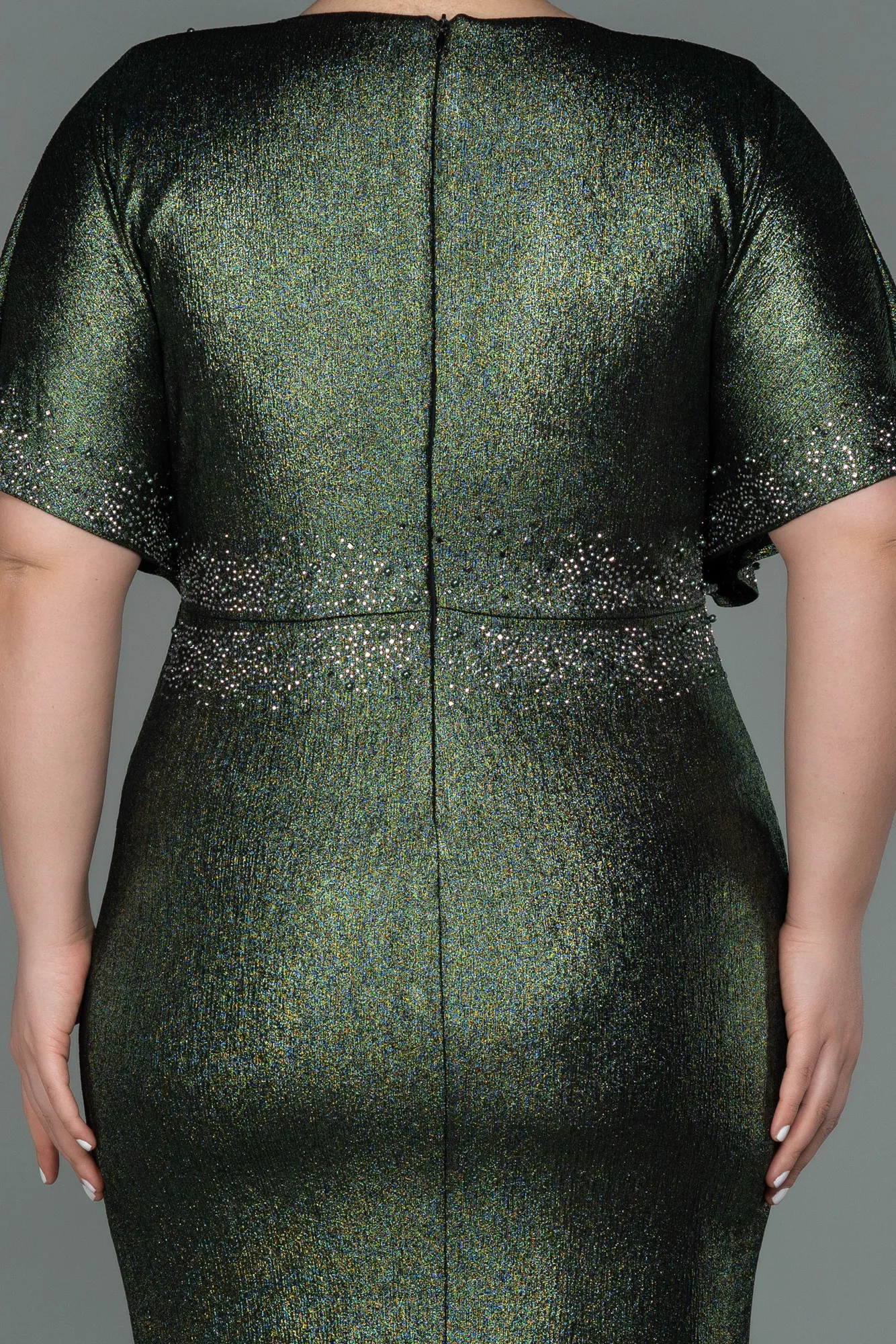 Olive Drab-Midi Plus Size Evening Dress ABK1683